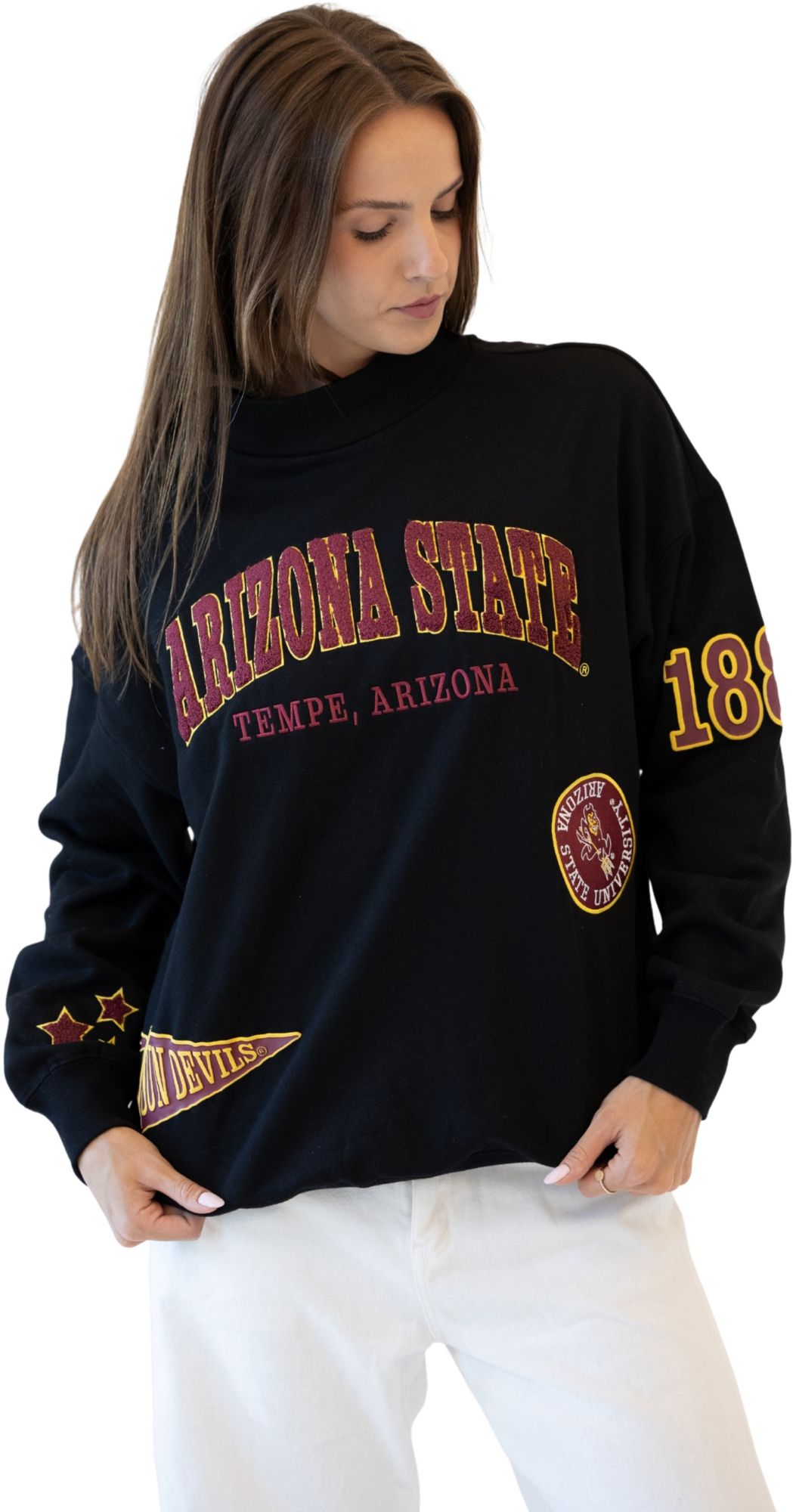 Gameday Social Women's Arizona State Sun Devils Black All Over Print Crewneck Sweatshirt
