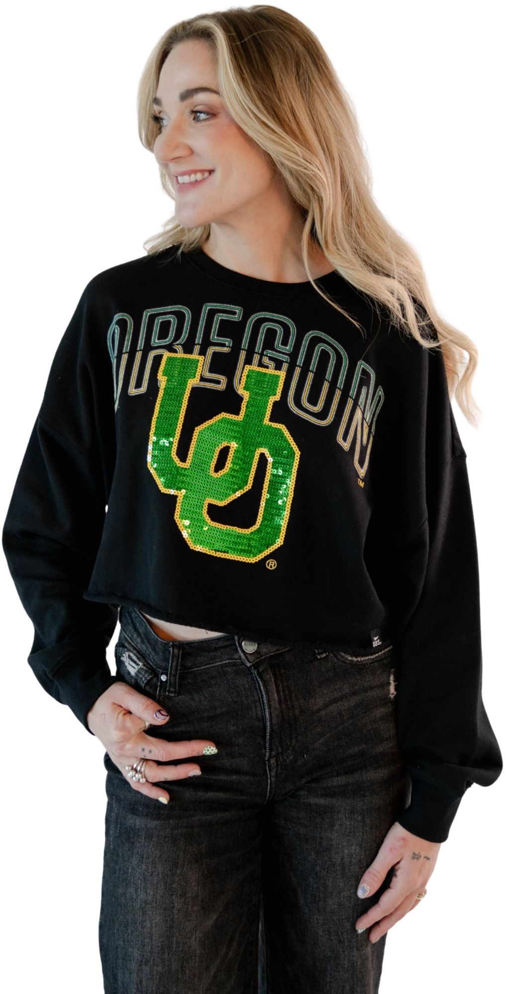 Gameday Social Women's Oregon Ducks Black Starlite Crewneck Sweatshirt