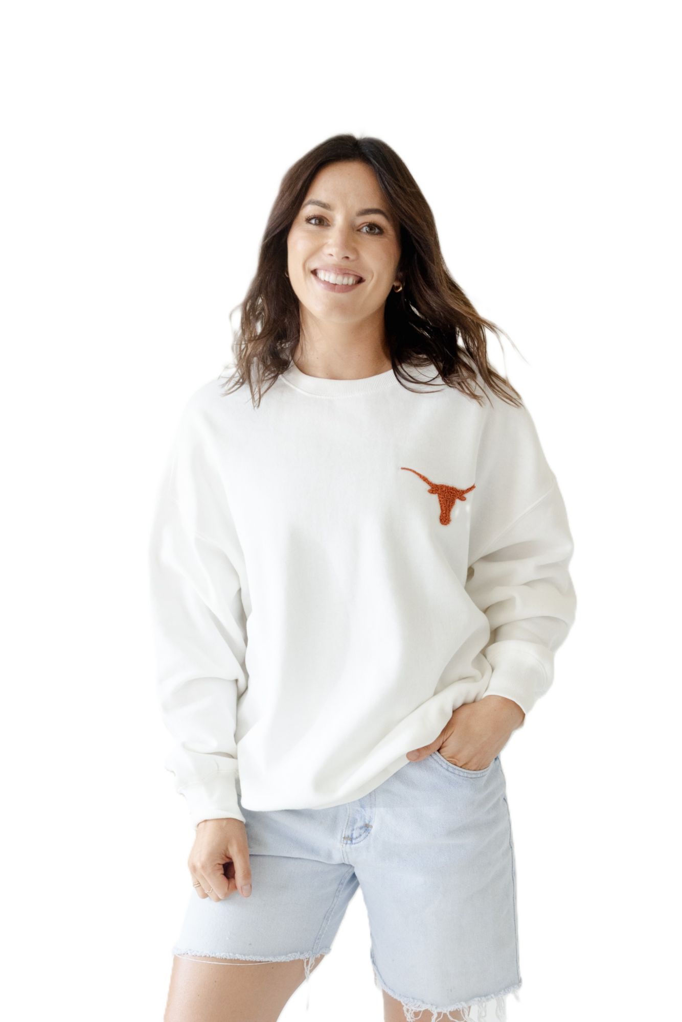 Gameday Social Women's Texas Longhorns White Suave Suede Crewneck Sweatshirt