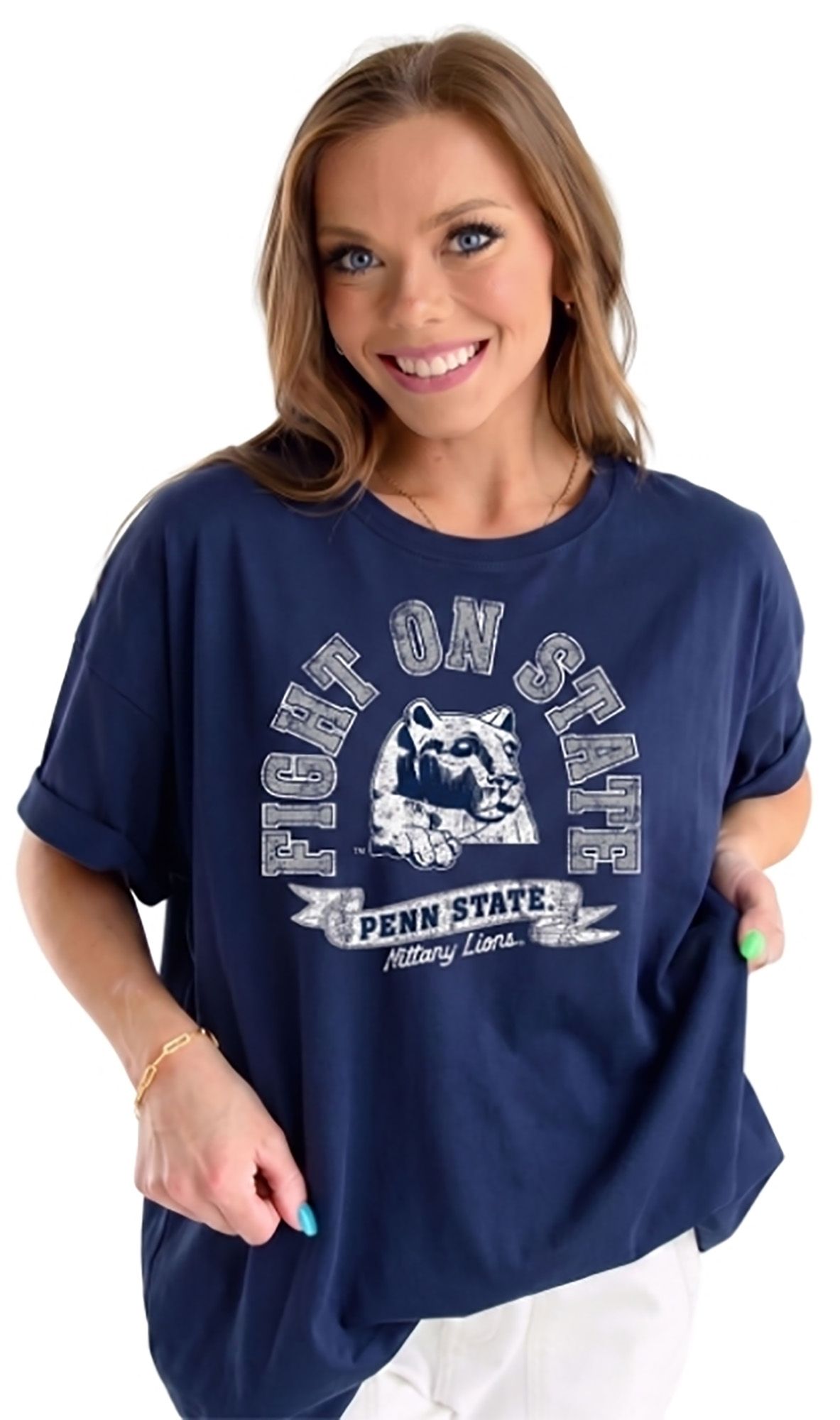 Game Day Social Women's Penn State Nittany Lions Washed Navy Roundabout T-Shirt