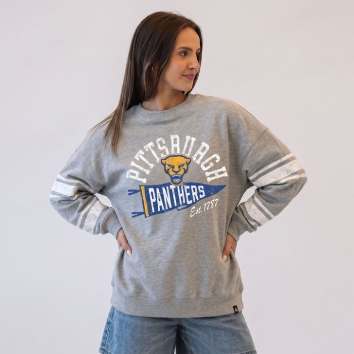 Gameday Social Women's Pitt Panthers Heather Gray Stillson Crewneck Sweatshirt