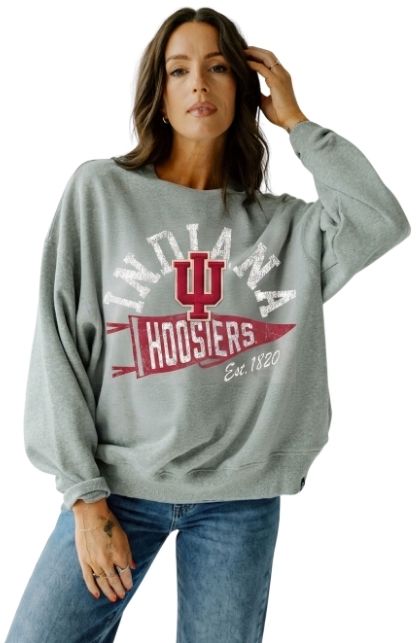 Gameday Social Women's Indiana Hoosiers Heather Grey All Over Print Crewneck Sweatshirt