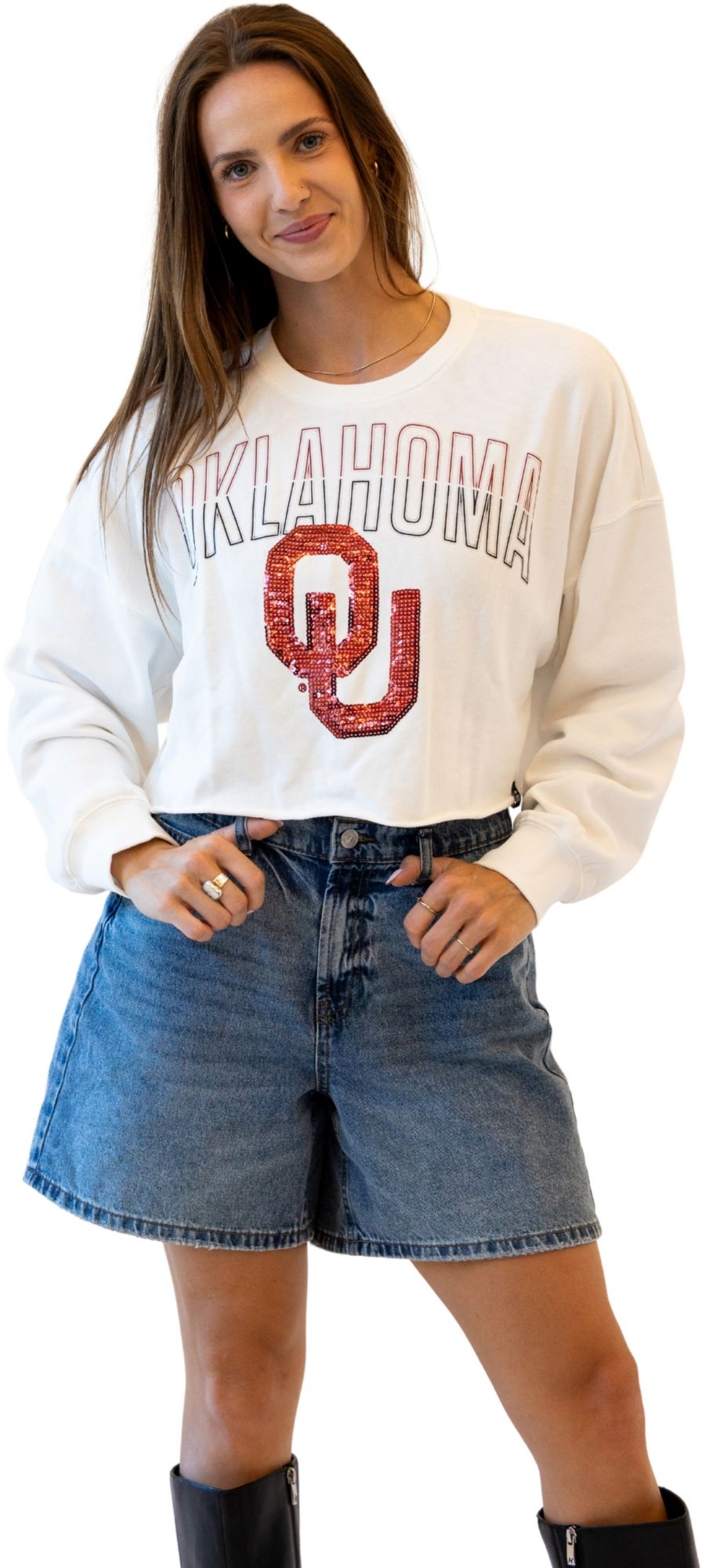 Gameday Social Women's Oklahoma Sooners White Starlite Crewneck Sweatshirt