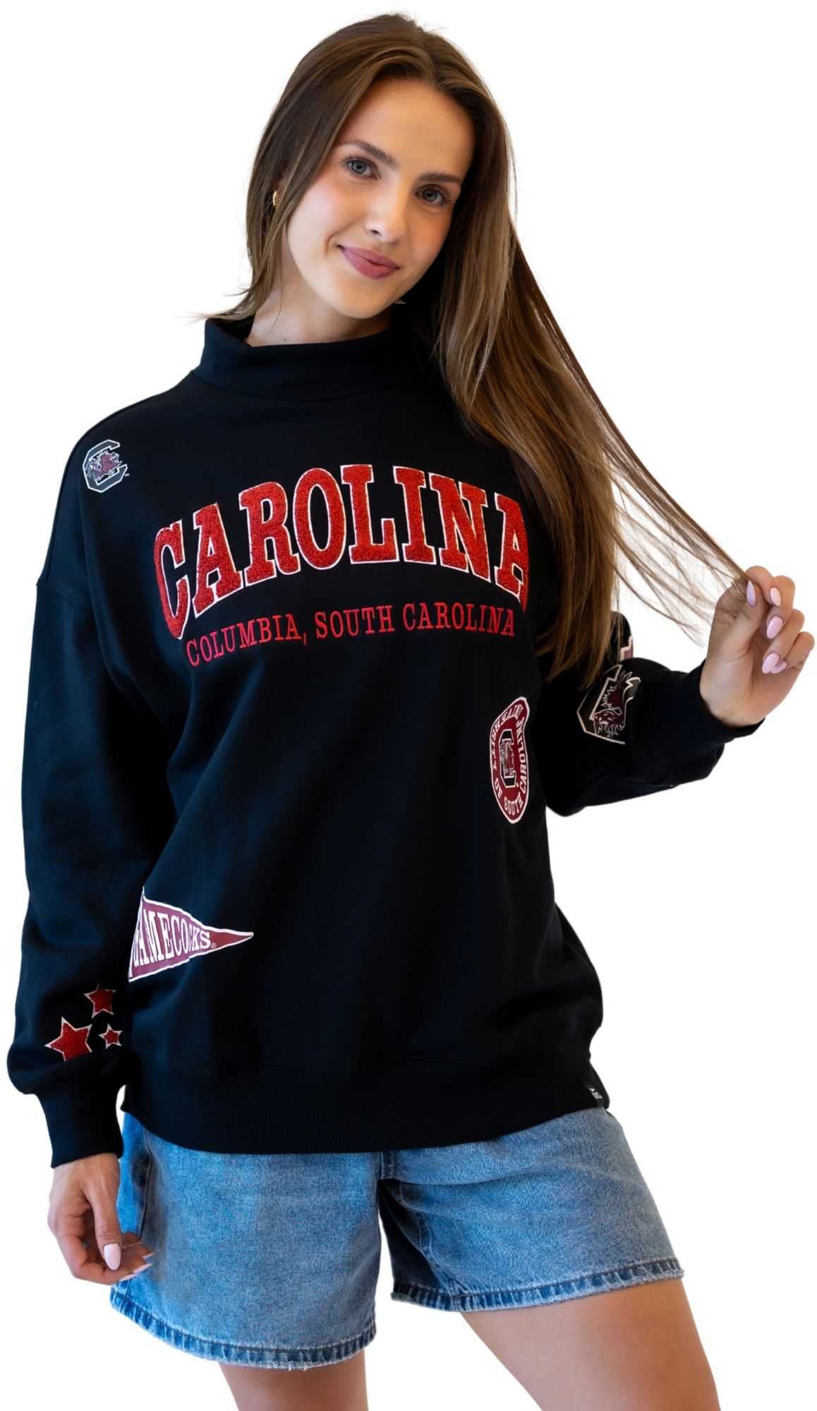 Gameday Social Women's South Carolina Gamecocks Black All Over Print Crewneck Sweatshirt