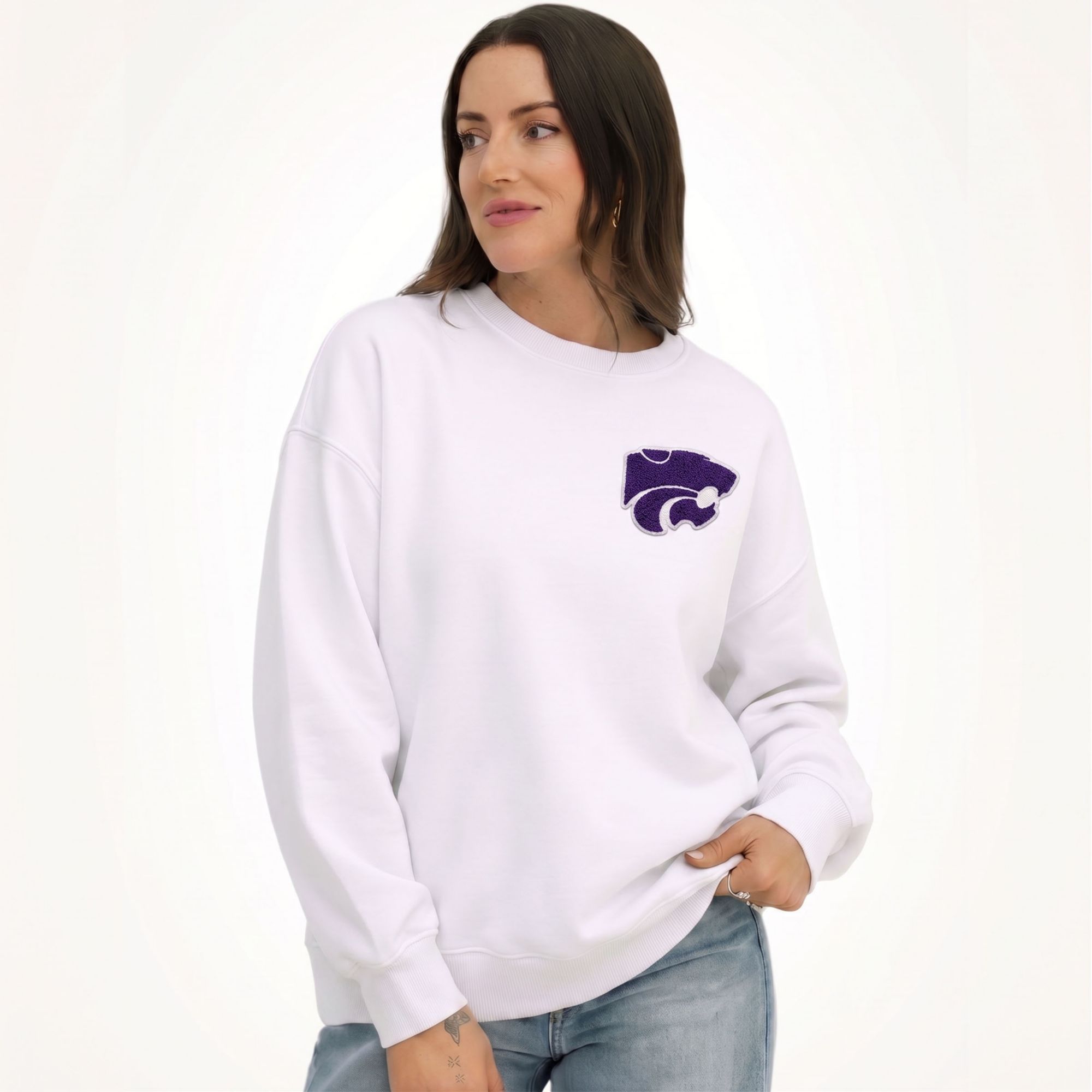 Gameday Social Women's Kansas State Wildcats White Suave Suede Crewneck Sweatshirt