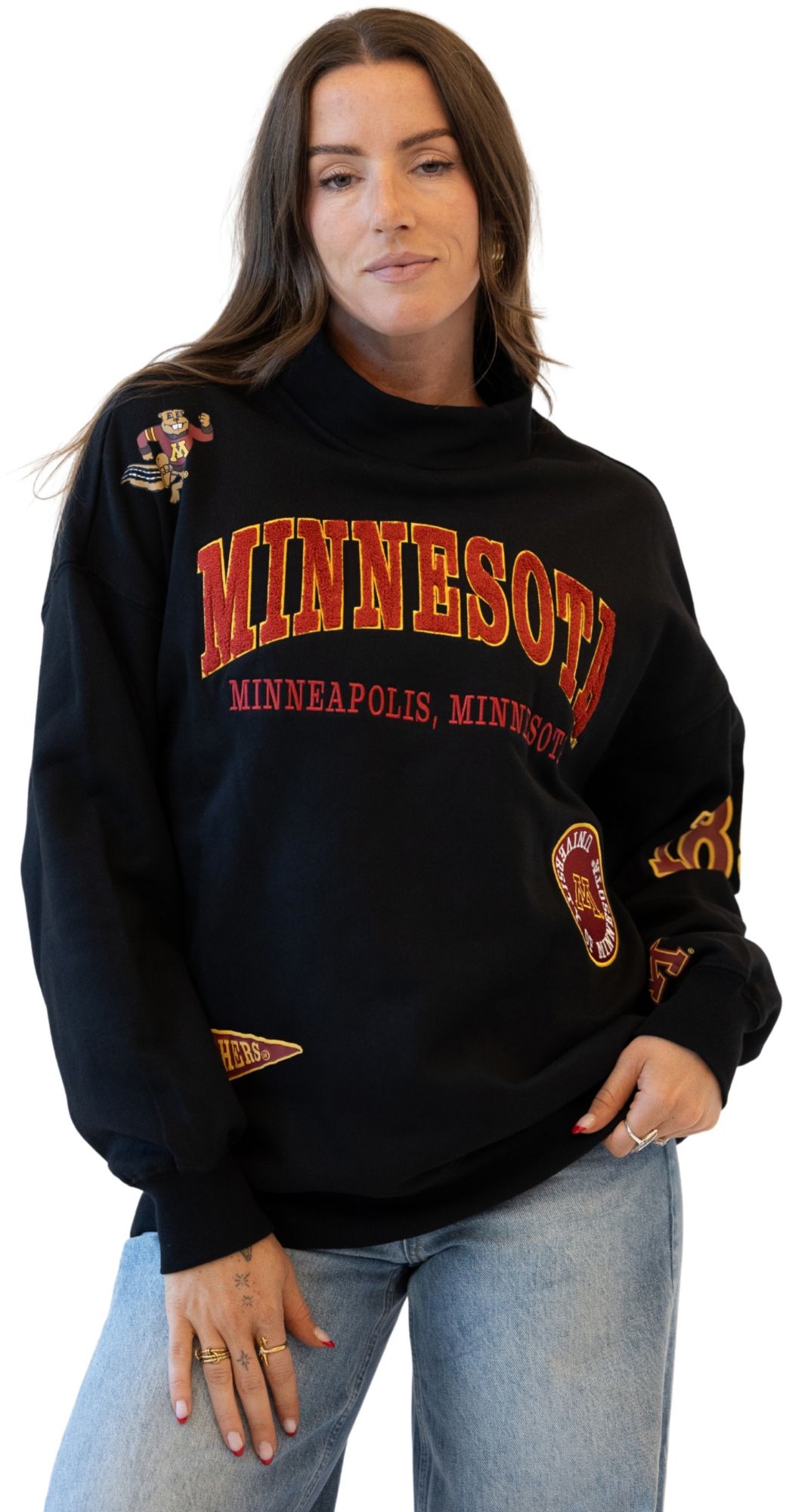 Gameday Social Women's Minnesota Golden Gophers Black All Over Scatter Crewneck Sweatshirt