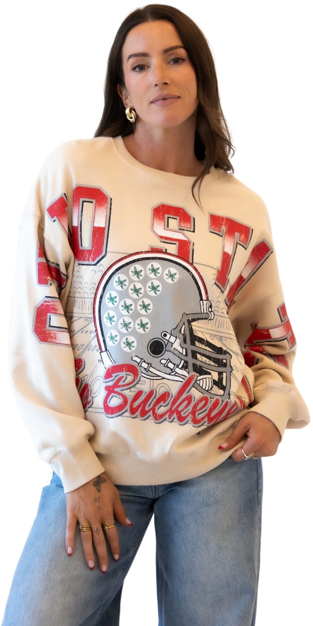 Gameday Social Women's Ohio State Buckeyes Oatmeal Homefield Crewneck Sweatshirt