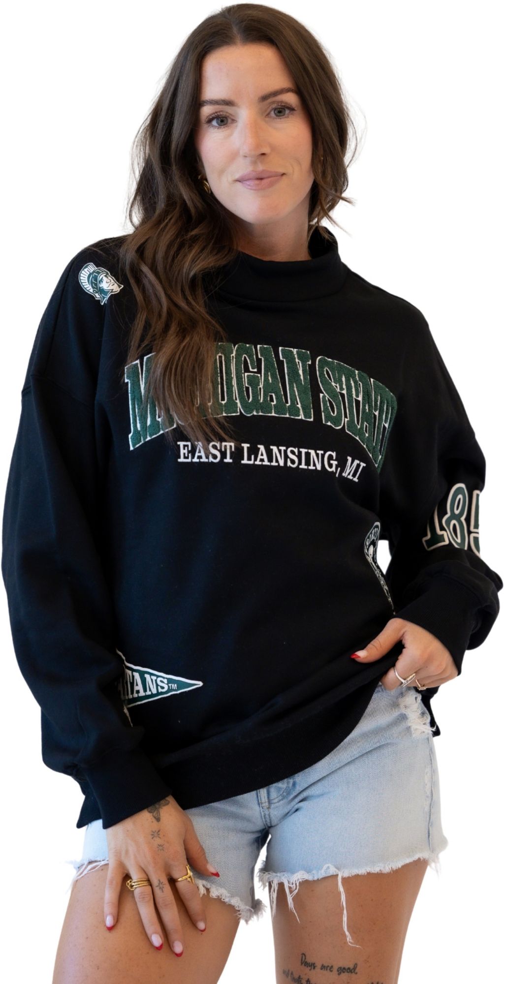 Gameday Social Women's Michigan State Spartans Black All Over Scatter Crewneck Sweatshirt