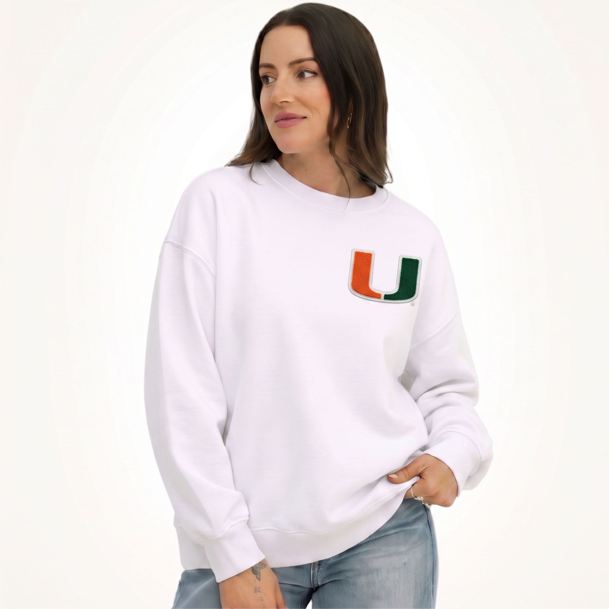 Gameday Social Women's Miami Hurricanes White Suave Suede Crewneck Sweatshirt