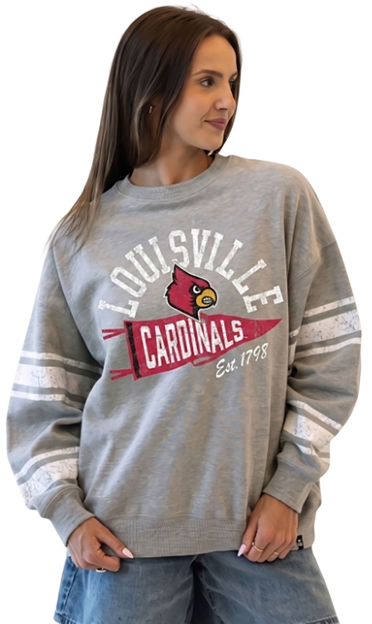 Gameday Social Women's Louisville Cardinals Heather Gray Stillson Crewneck Sweatshirt
