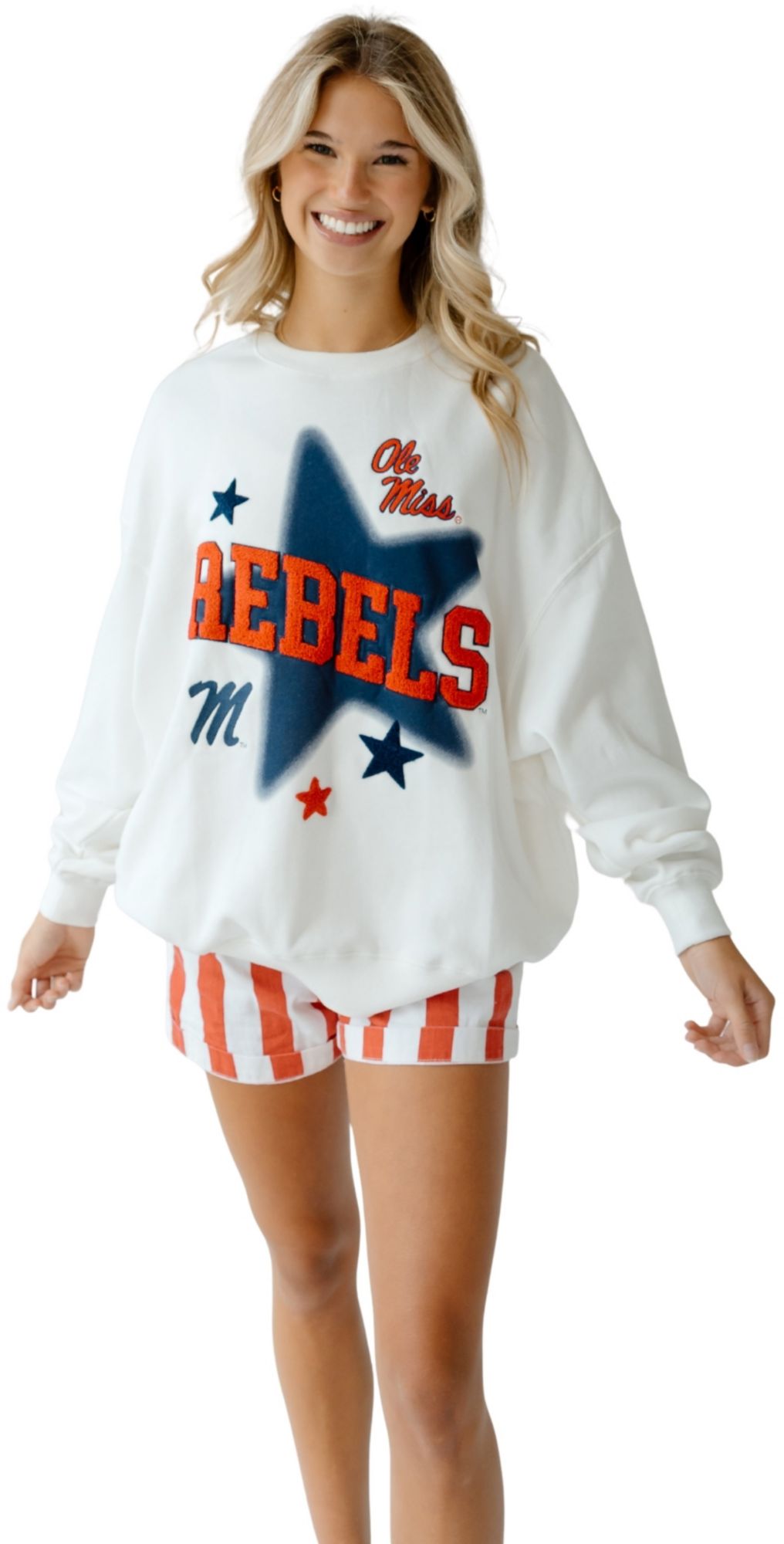 Gameday Social Women's Ole Miss Rebels White Star Patch Sweatshirt