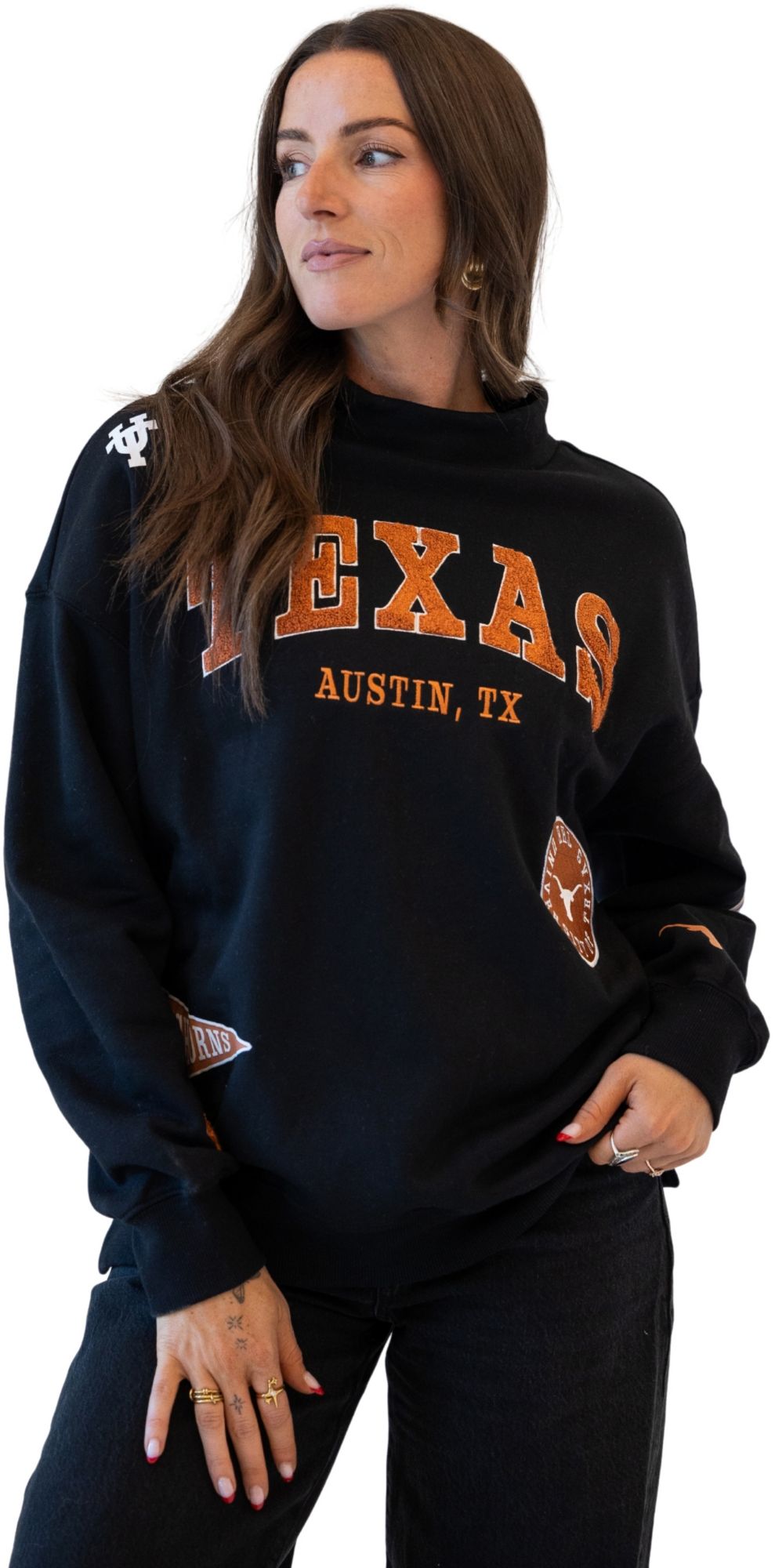 Game Day Social Women's Texas Longhorns Black All Over Print Crewneck Sweatshirt