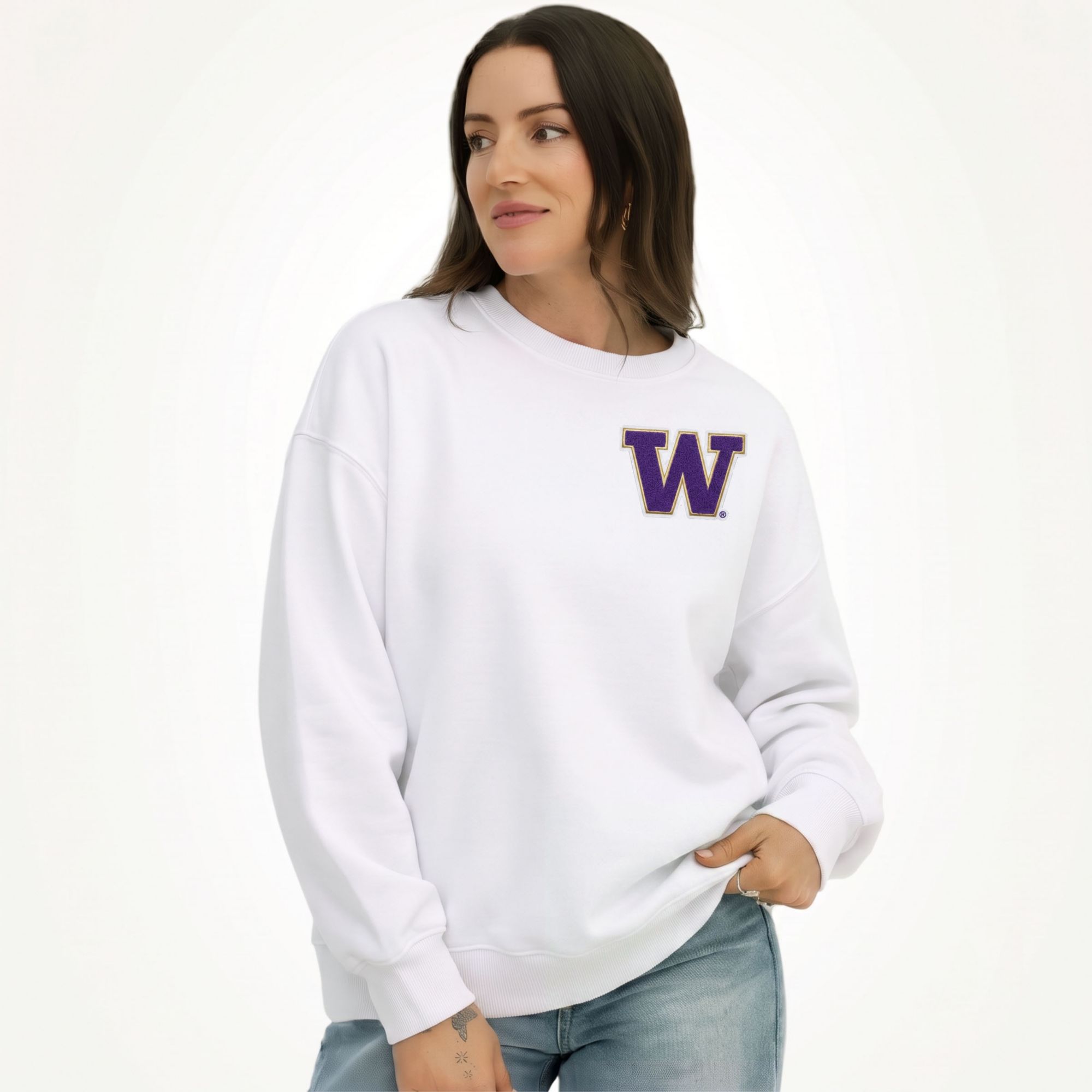 Gameday Social Women's Washington Huskies White Suave Suede Crewneck Sweatshirt