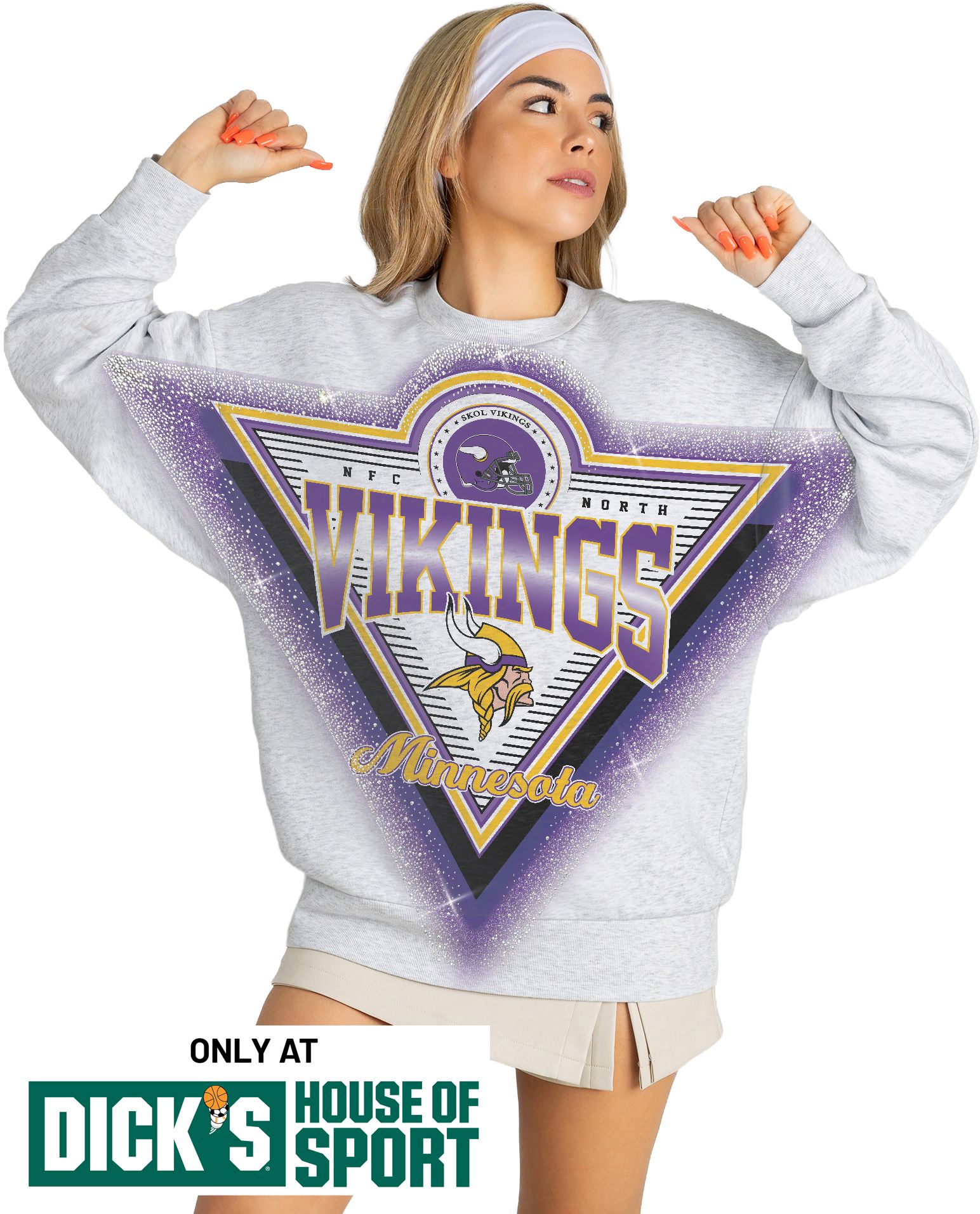 Gameday Couture Women's Minnesota Vikings Grey Victory Rhinestone Crewneck Sweatshirt