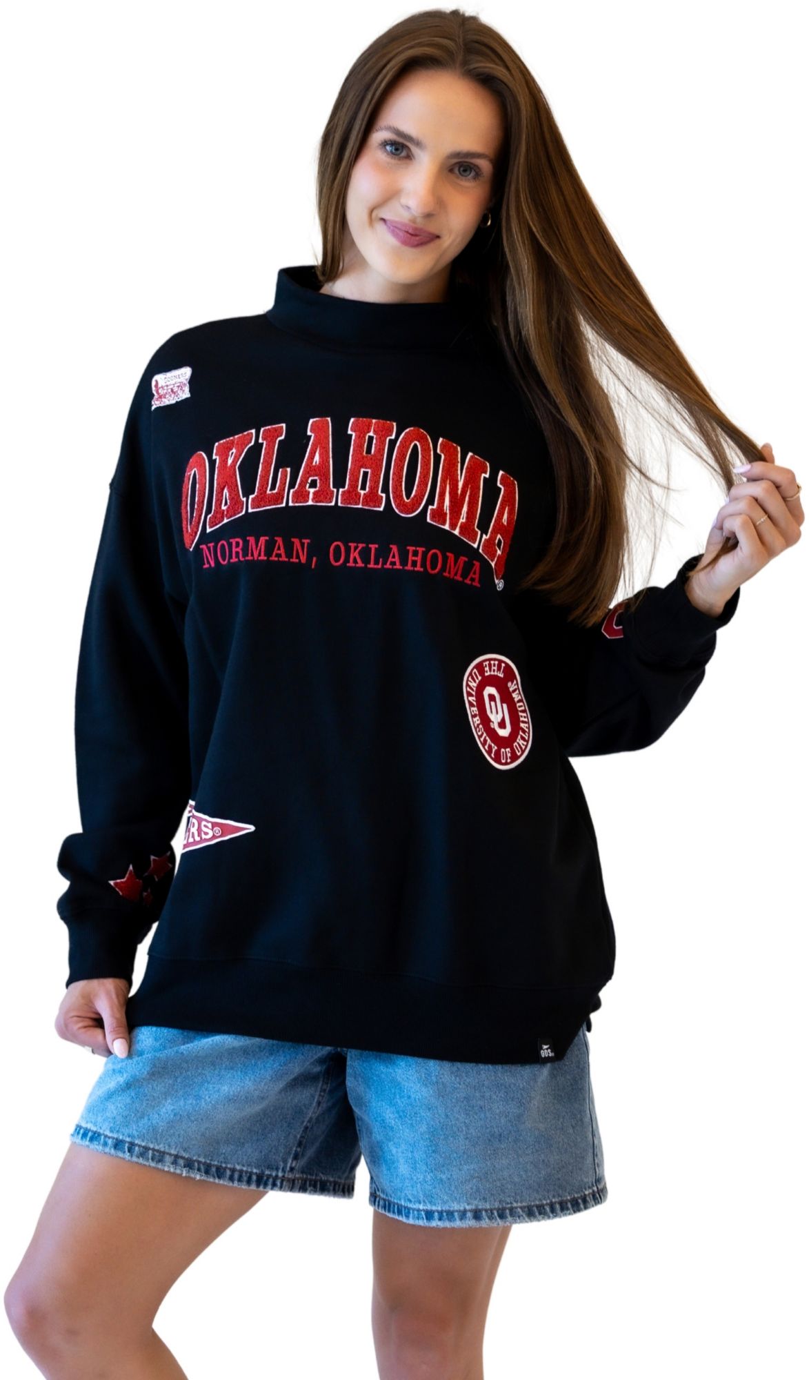 Gameday Social Women's Oklahoma Sooners Black All Over Print Crewneck Sweatshirt