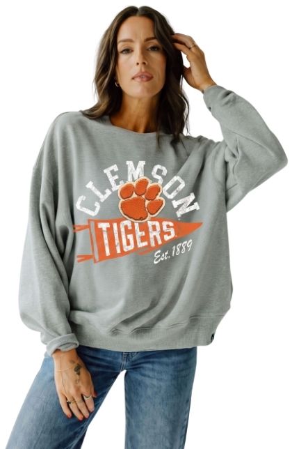 Gameday Social Women's Clemson Tigers Heather Grey Starlite Crewneck Sweatshirt