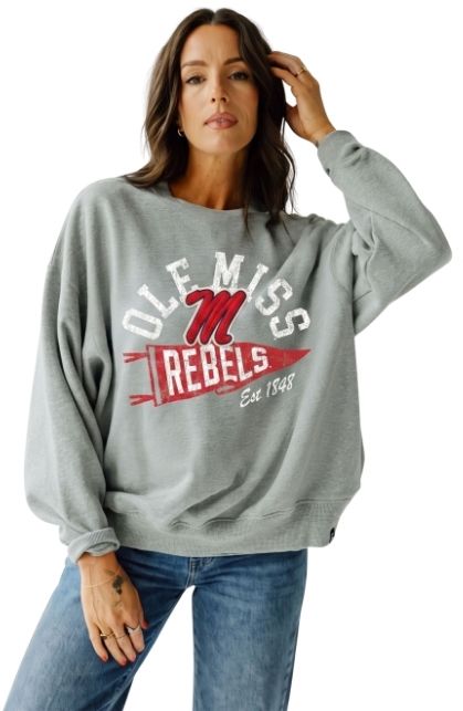 Gameday Social Women's Ole Miss Rebels Heather Gray Stillson Crewneck Sweatshirt