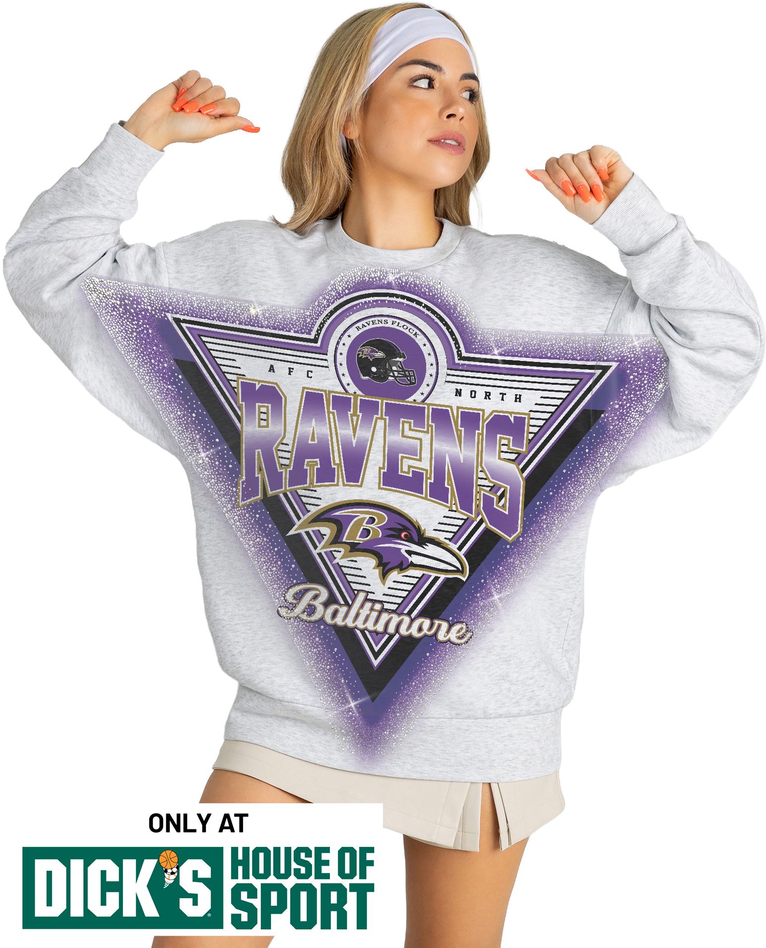 Gameday Couture Women's Baltimore Ravens Grey Victory Rhinestone Crewneck Sweatshirt
