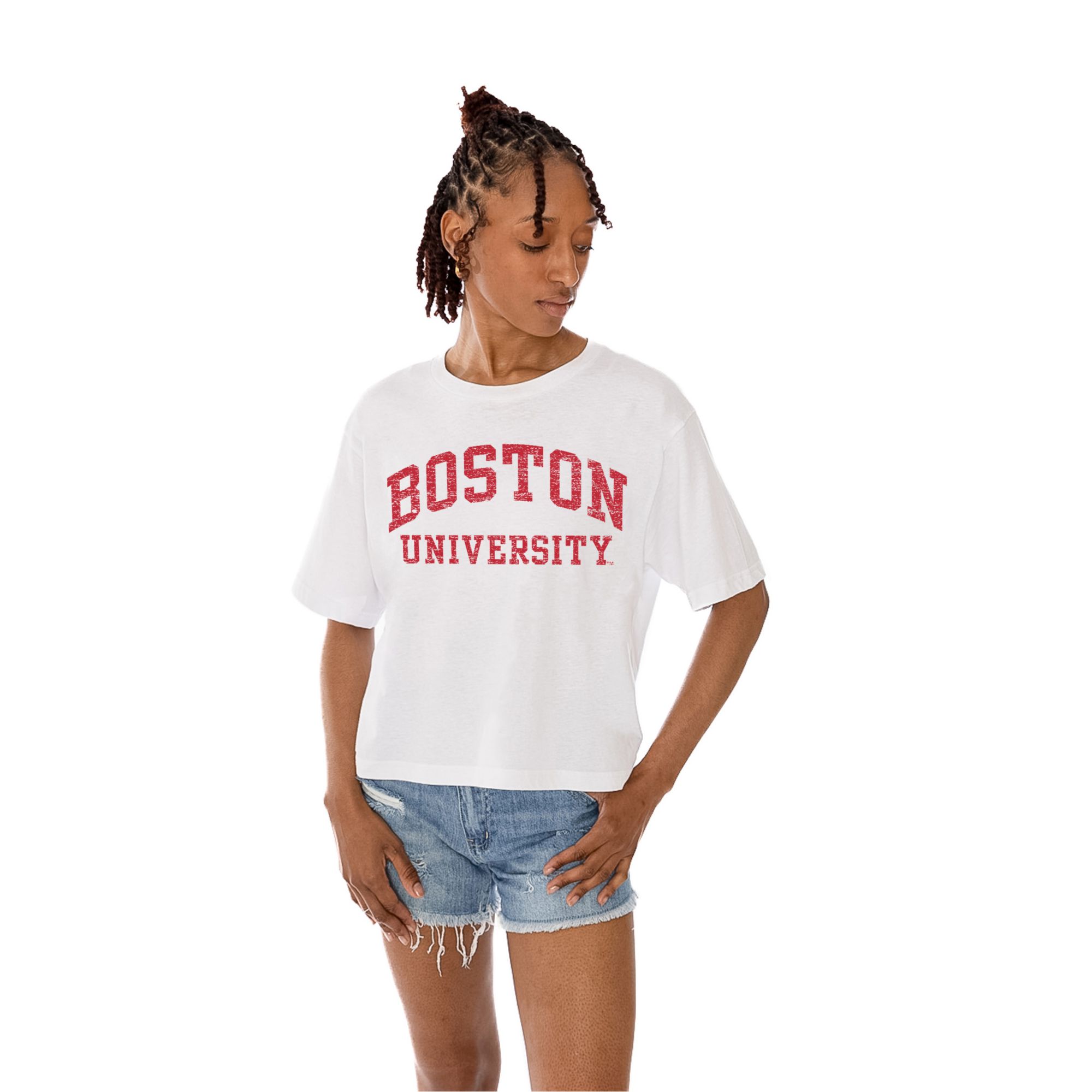 Gameday Couture Women's Boston University Terriers Boxy White Cropped T-Shirt