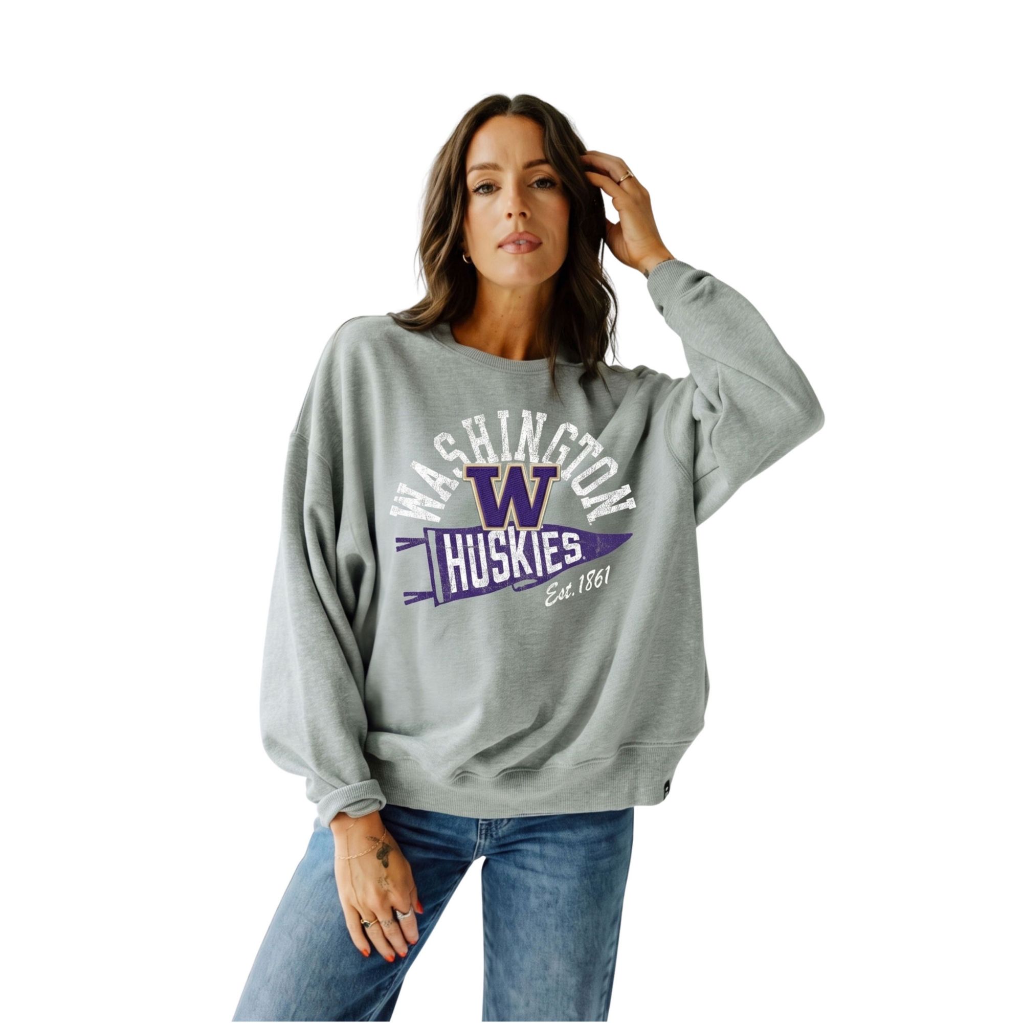 Gameday Social Women's Washington Huskies Heather Gray Stillson Crewneck Sweatshirt