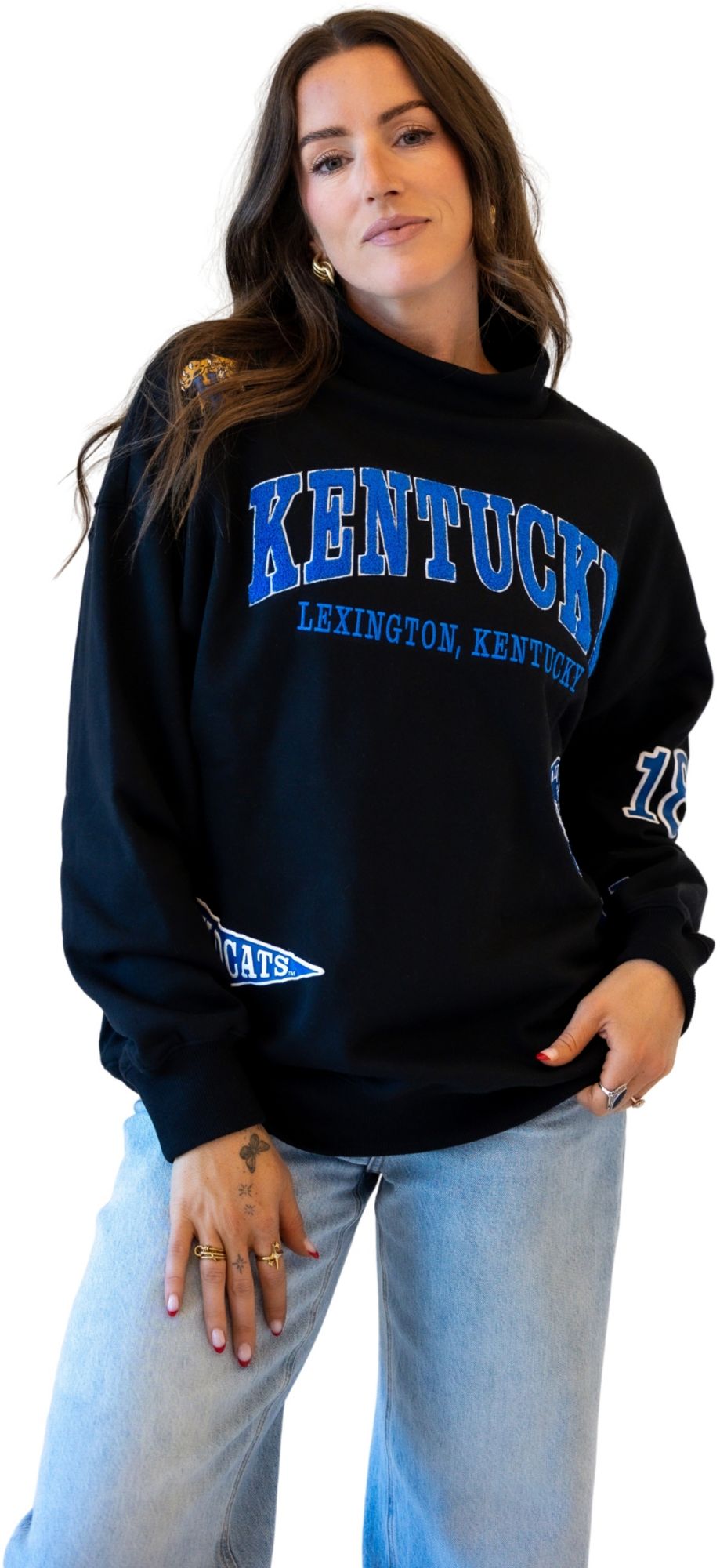 Gameday Social Women's Kentucky Wildcats Black All Over Scatter Crewneck Sweatshirt