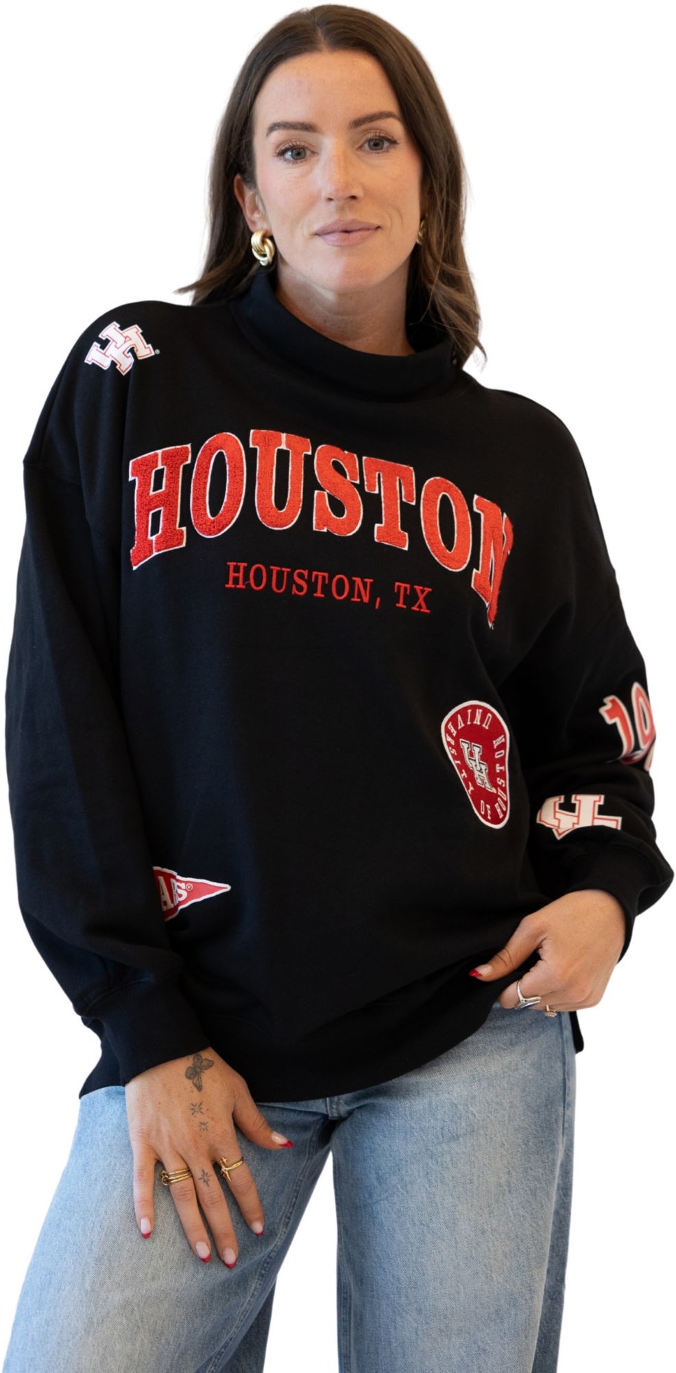 Gameday Social Women's Houston Cougars Black All Over Scatter Crewneck Sweatshirt