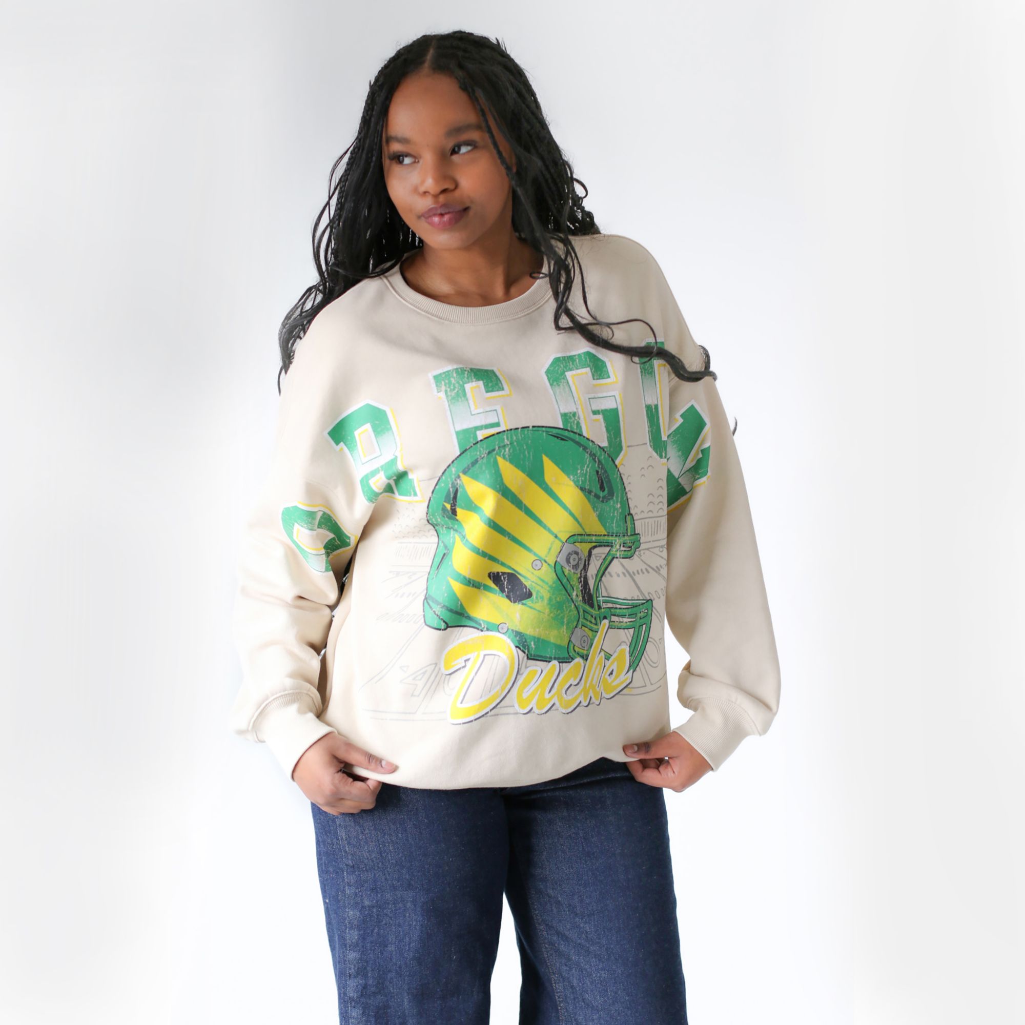 Gameday Social Women's Oregon Ducks Oatmeal Homefield Crewneck Sweatshirt