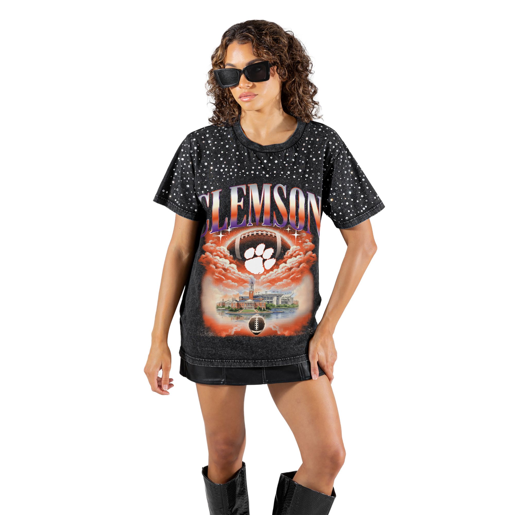 Gameday Couture Women's Clemson Tigers Black Sky's the Limit Rhinestone T-Shirt