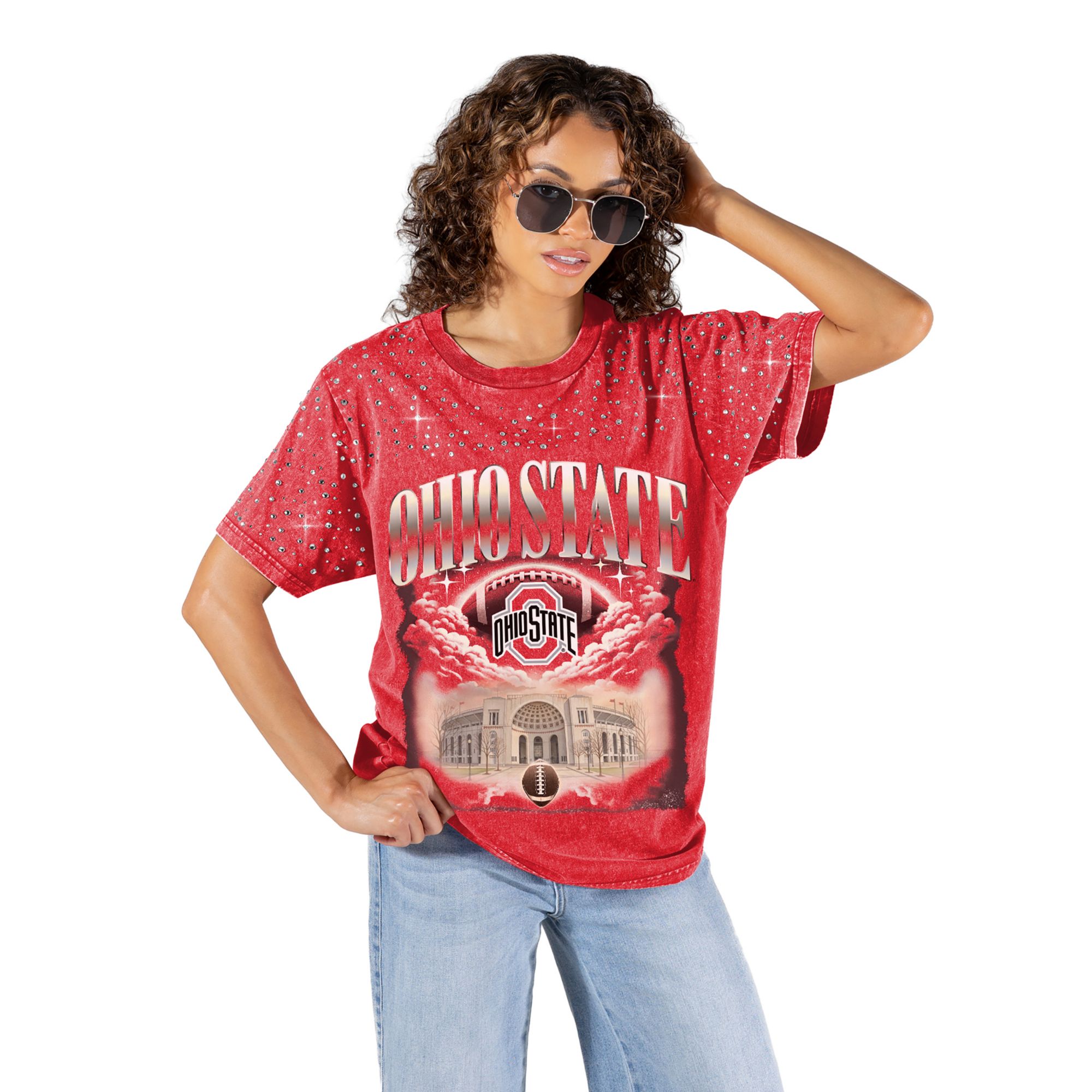Gameday Couture Women's Ohio State Buckeyes Red Sky's the Limit Rhinestone T-Shirt