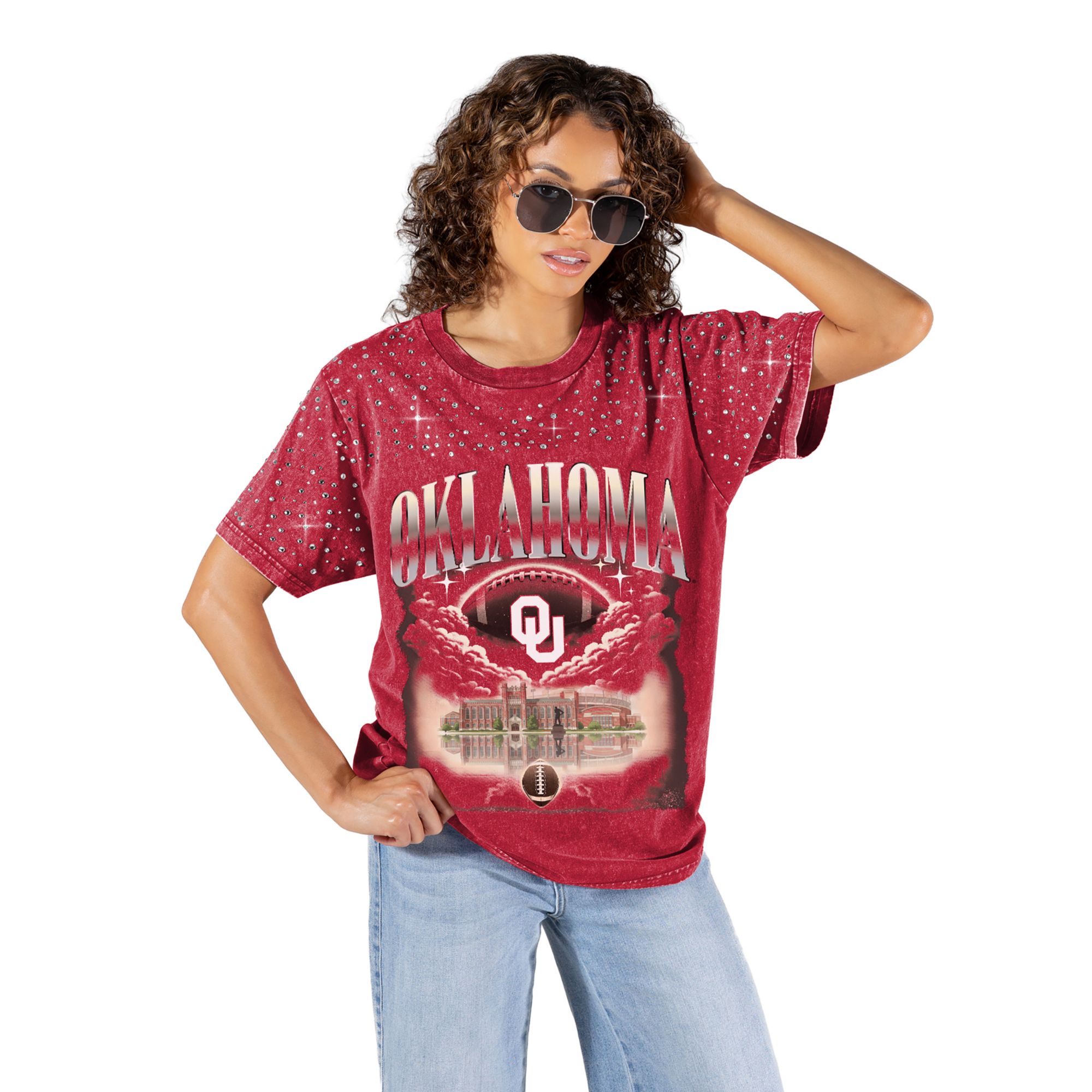 Gameday Couture Women's Crimson Oklahoma Sooners Sky's the Limit Washed Micro Rhinestone T-Shirt - Crimson