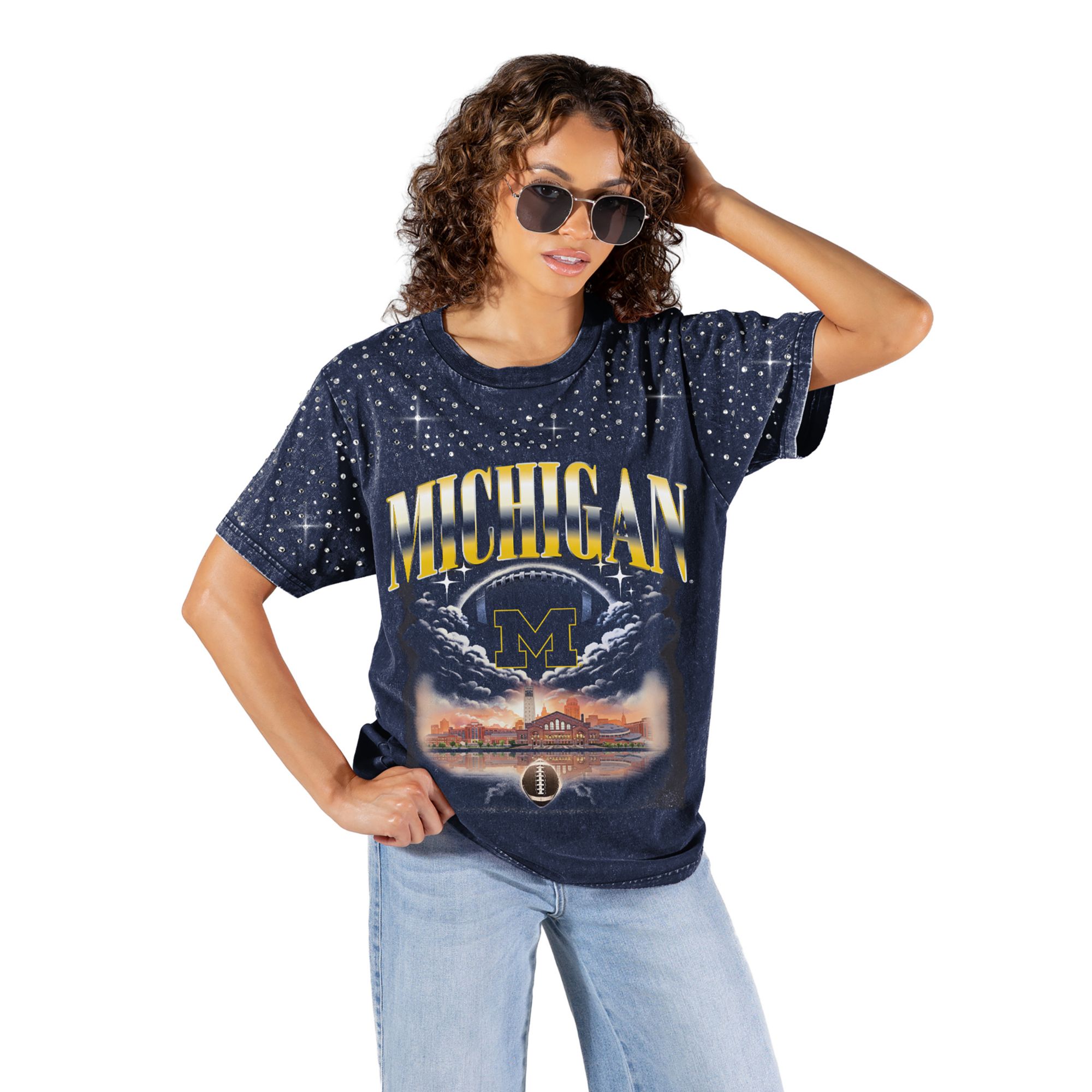 Gameday Couture Women's Michigan Wolverines Navy Sky's the Limit Rhinestone T-Shirt