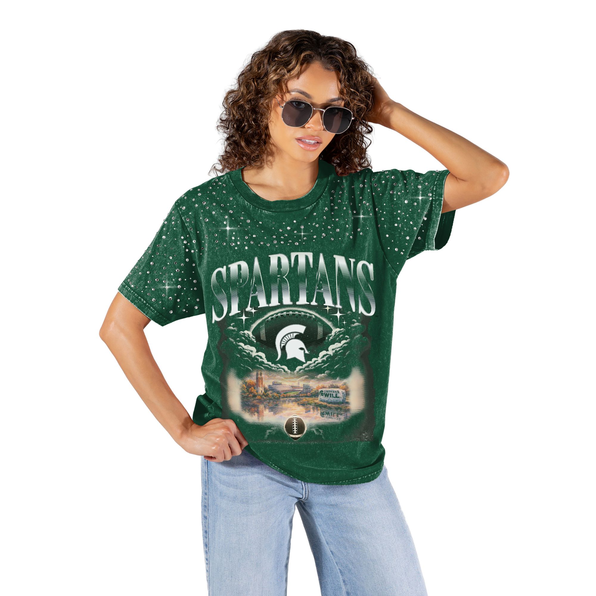Gameday Couture Women's Michigan State Spartans Green Sky's the Limit Rhinestone T-Shirt