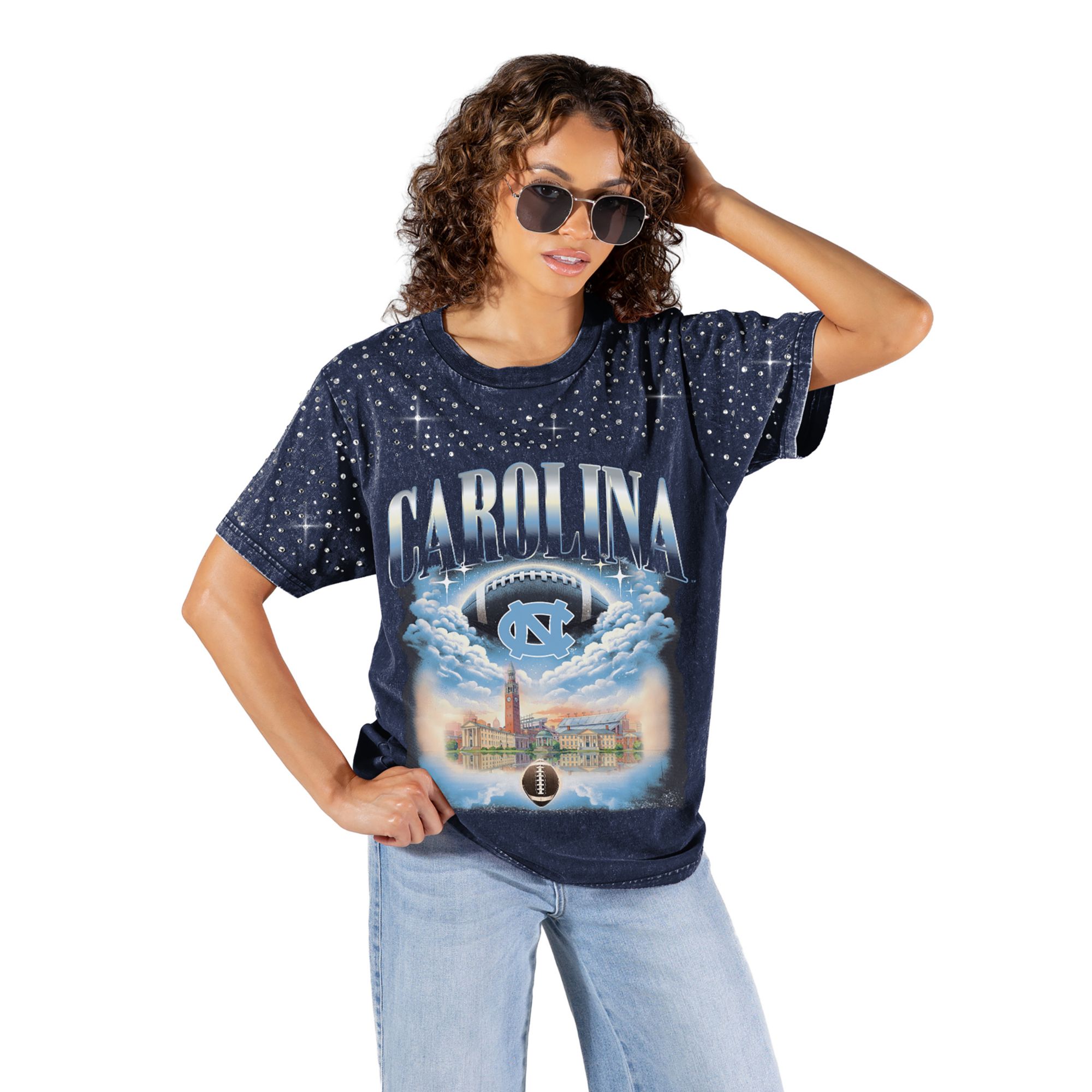 Gameday Couture Women's North Carolina Tar Heels Navy Sky's the Limit Rhinestone T-Shirt