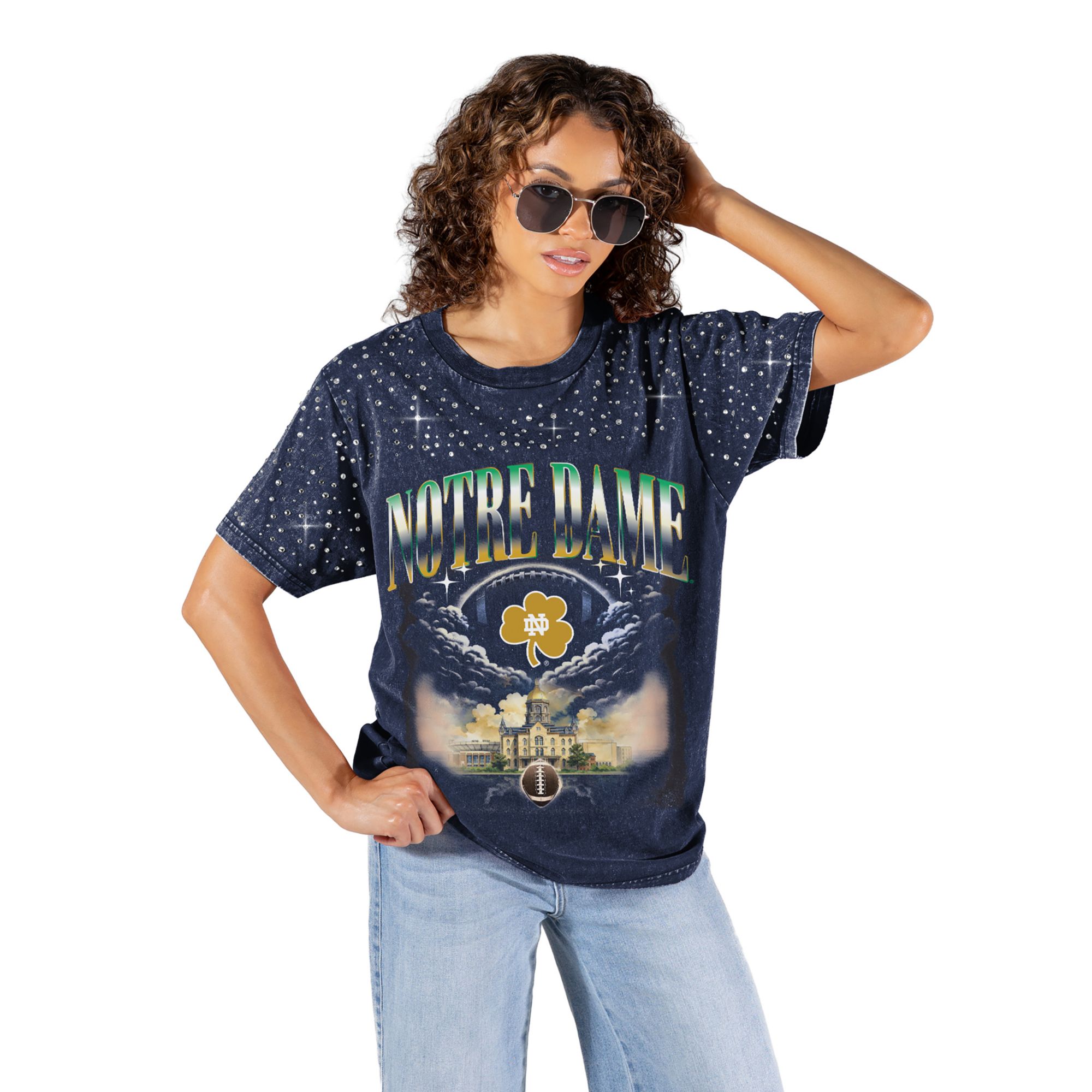 Gameday Couture Women's Notre Dame Fighting Irish Navy Sky's the Limit Rhinestone T-Shirt