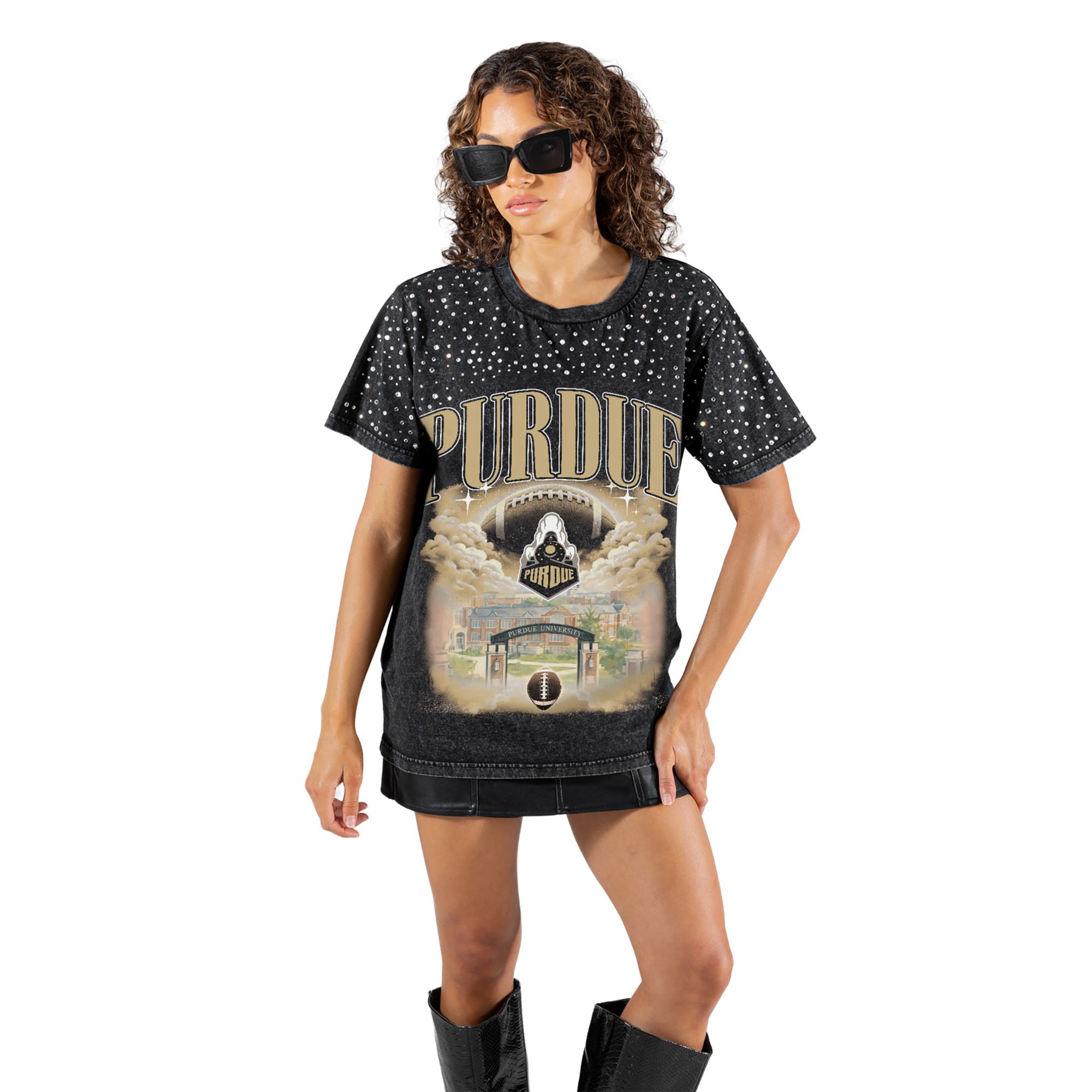 Gameday Couture Women's Purdue Boilermakers Black Sky's the Limit Rhinestone T-Shirt, XL