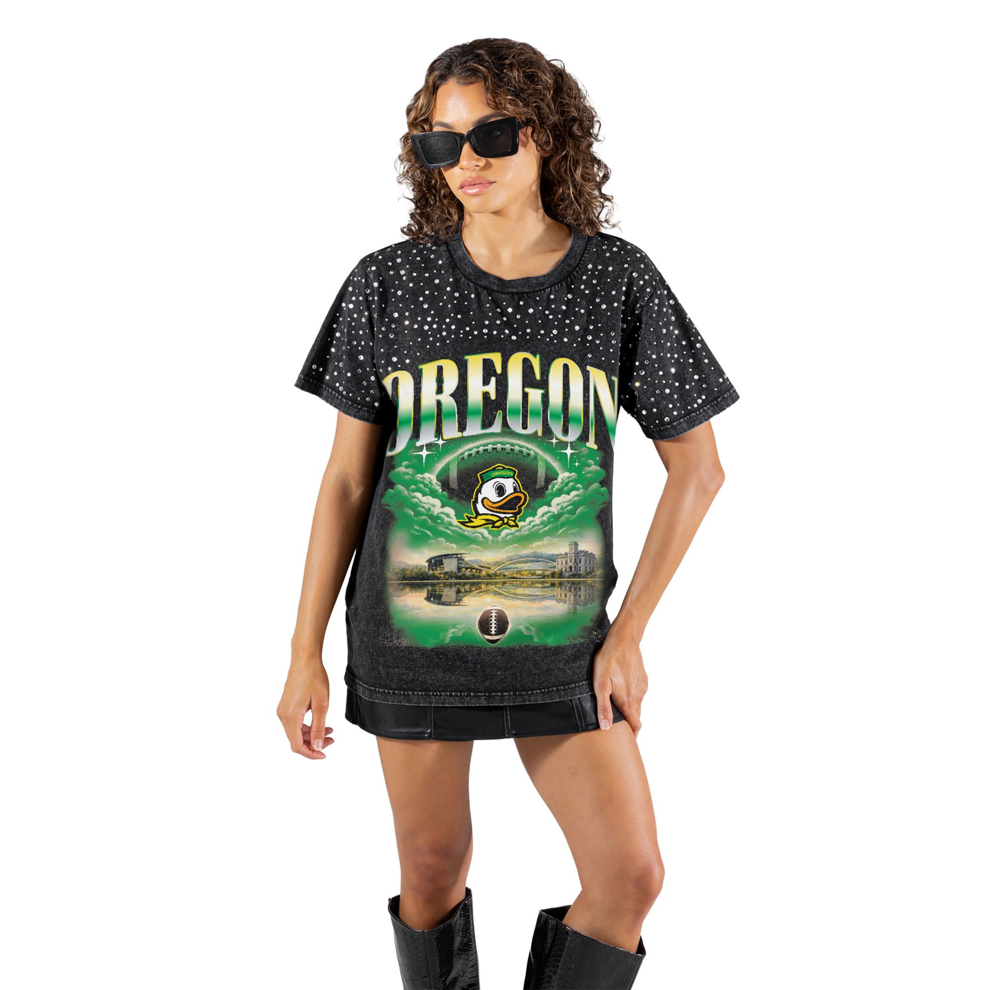Gameday Couture Women's Oregon Ducks Black Sky's the Limit Rhinestone T-Shirt