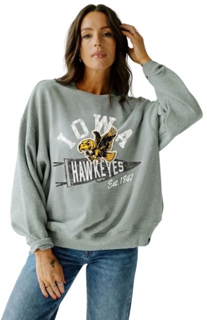 Gameday Social Women's Iowa Hawkeyes Heather Grey Starlite Crewneck Sweatshirt