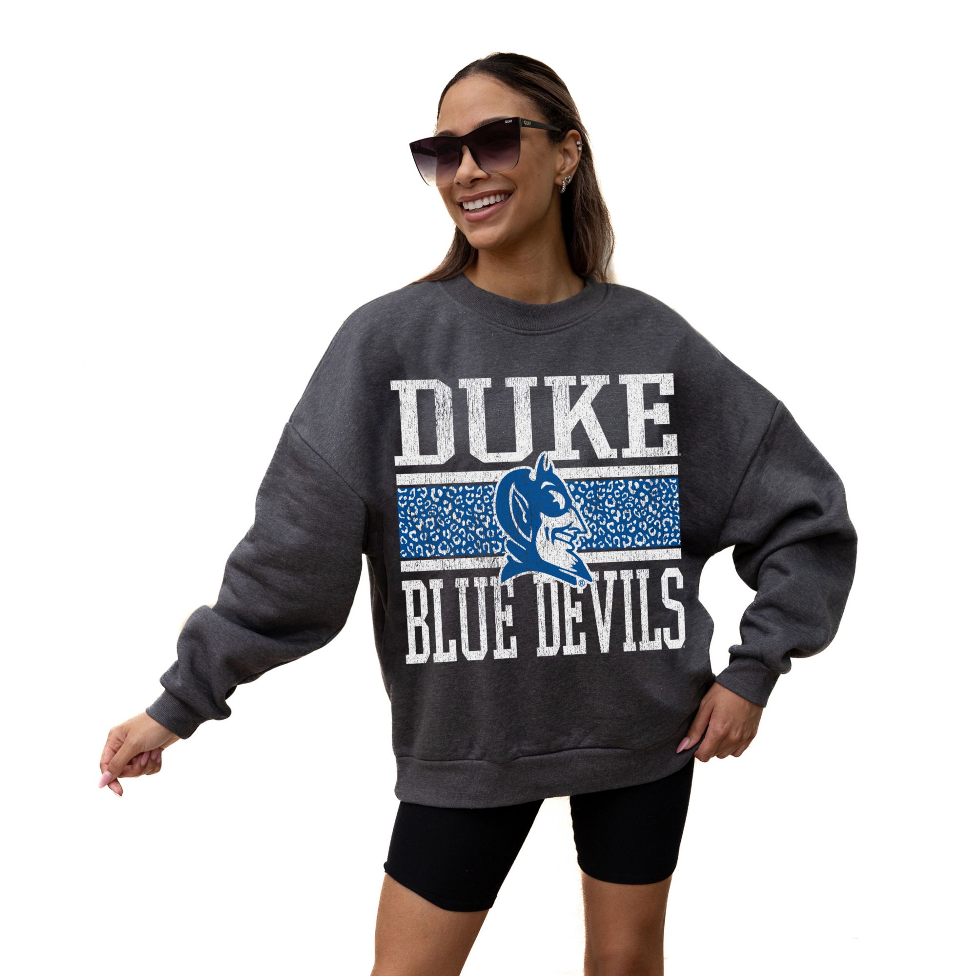 Gameday Couture Women's Duke Blue Devils Charcoal Leopard Crewneck Sweatshirt