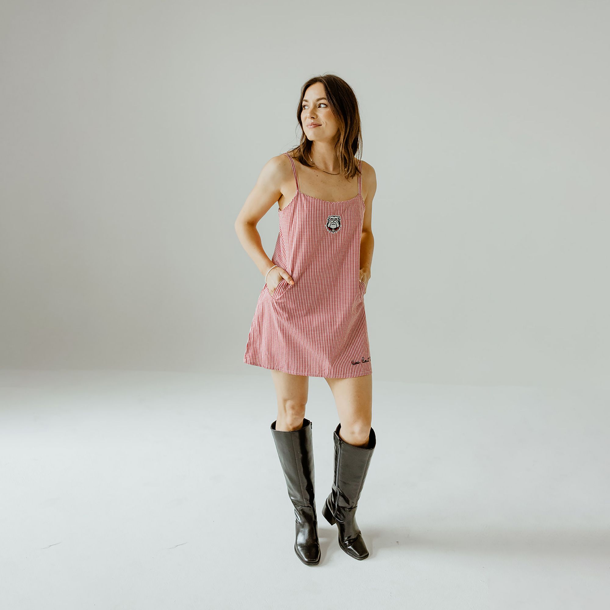 Game Day Social Women's Georgia Bulldogs Red and White Gingham Romper