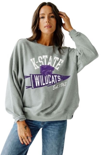 Gameday Social Women's Kansas State Wildcats Heather Gray Stillson Crewneck Sweatshirt