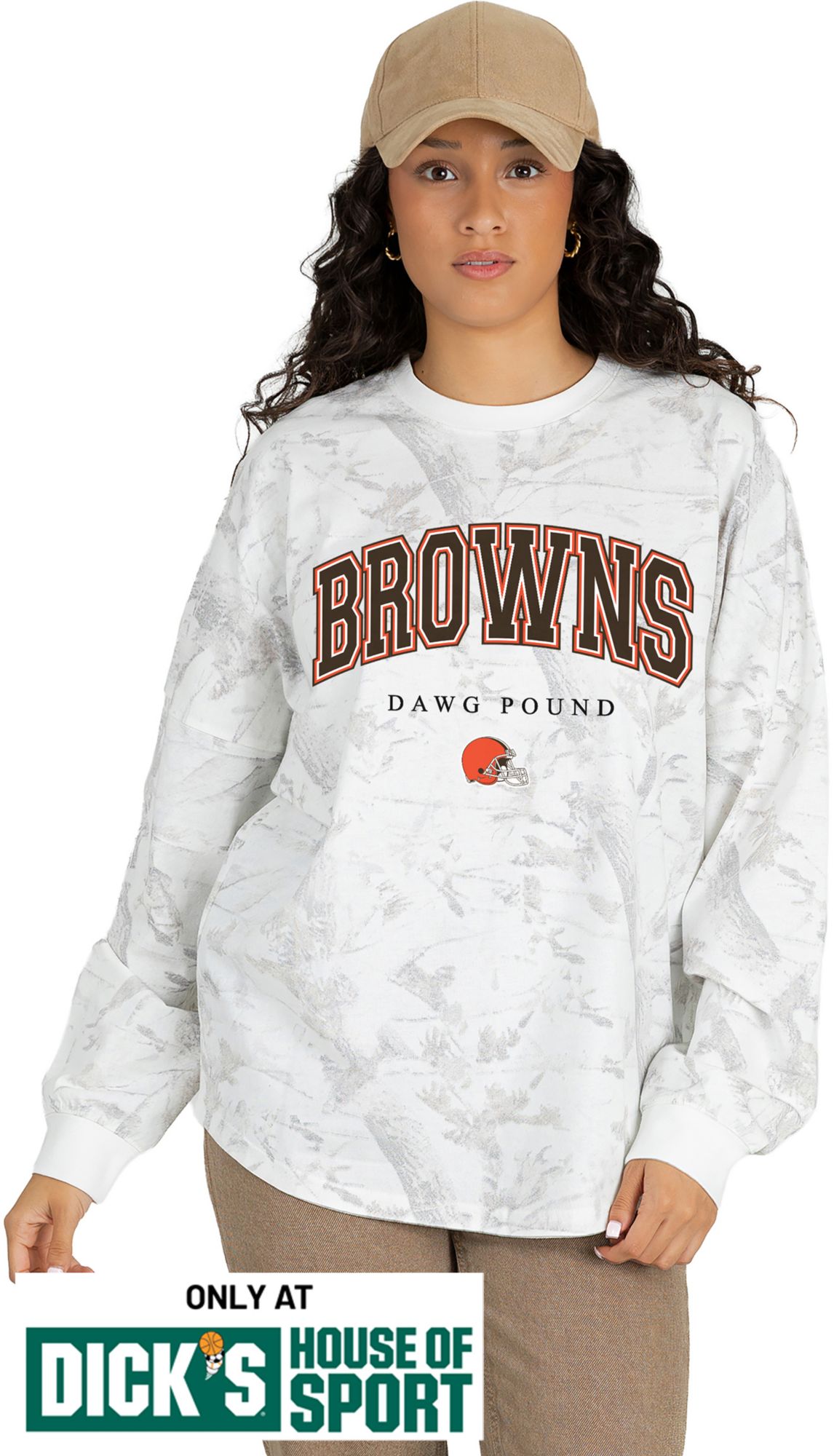 Gameday Couture Women's Cleveland Browns White Hot Streak Camo Oversized Long Sleeve Shirt