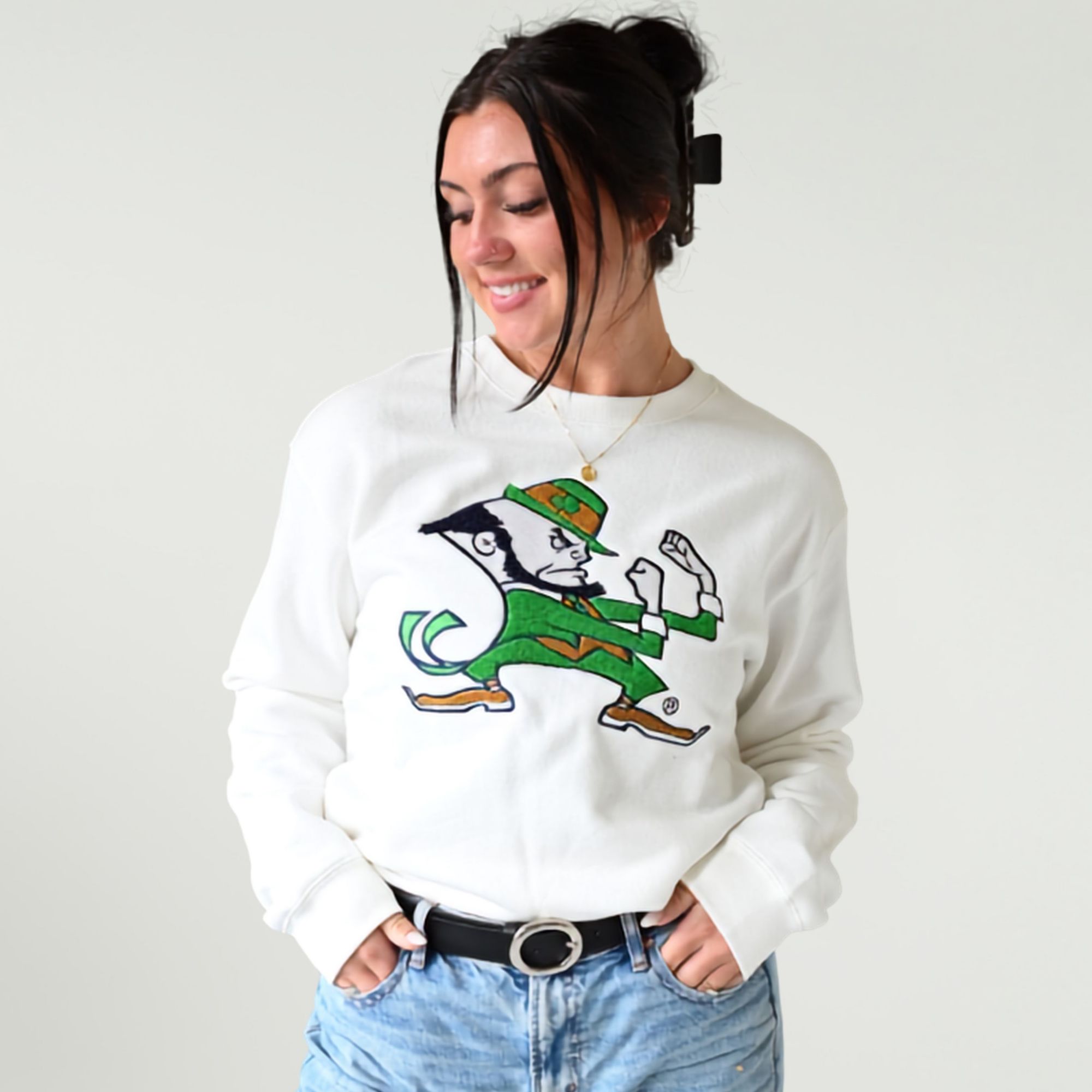 Gameday Social Women's Notre Dame Fighting Irish White Crewneck Sweatshirt