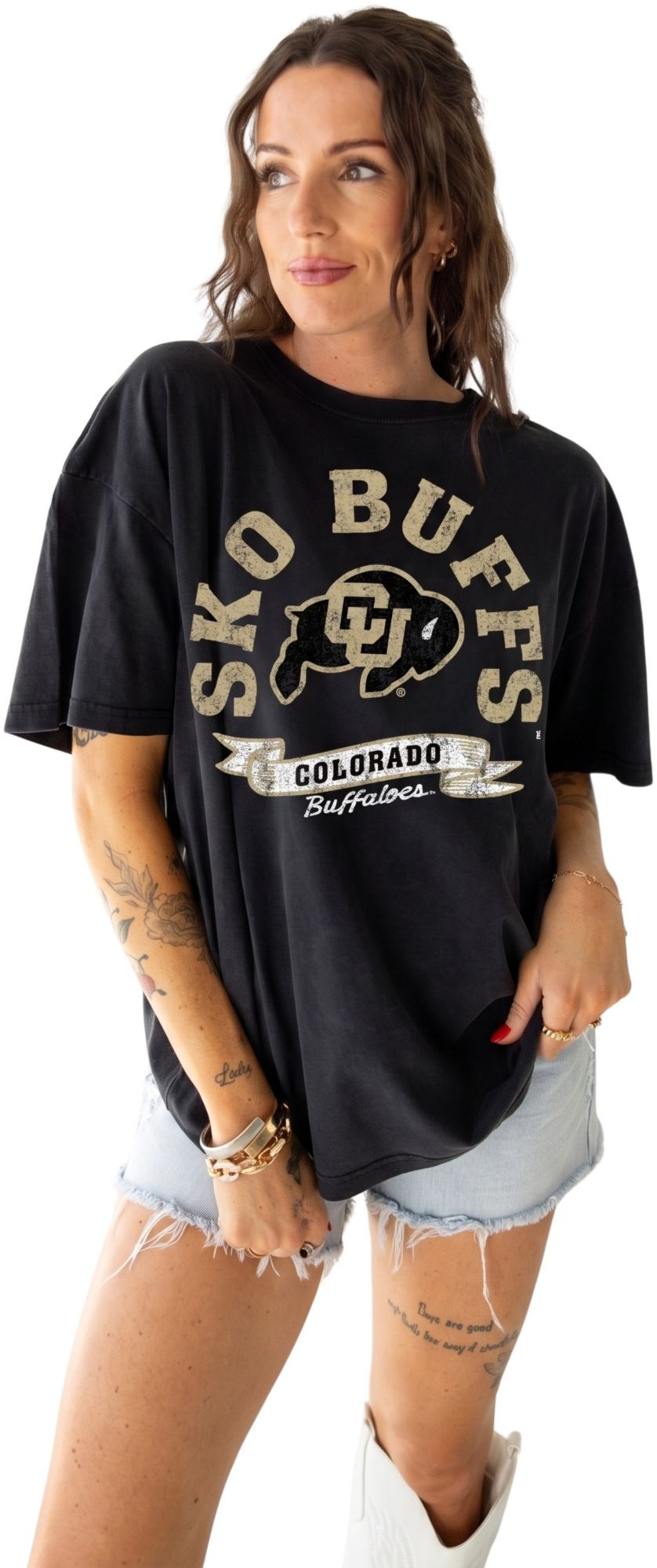 Game Day Social Women's Colorado Buffaloes Washed Black Roundabout T-Shirt
