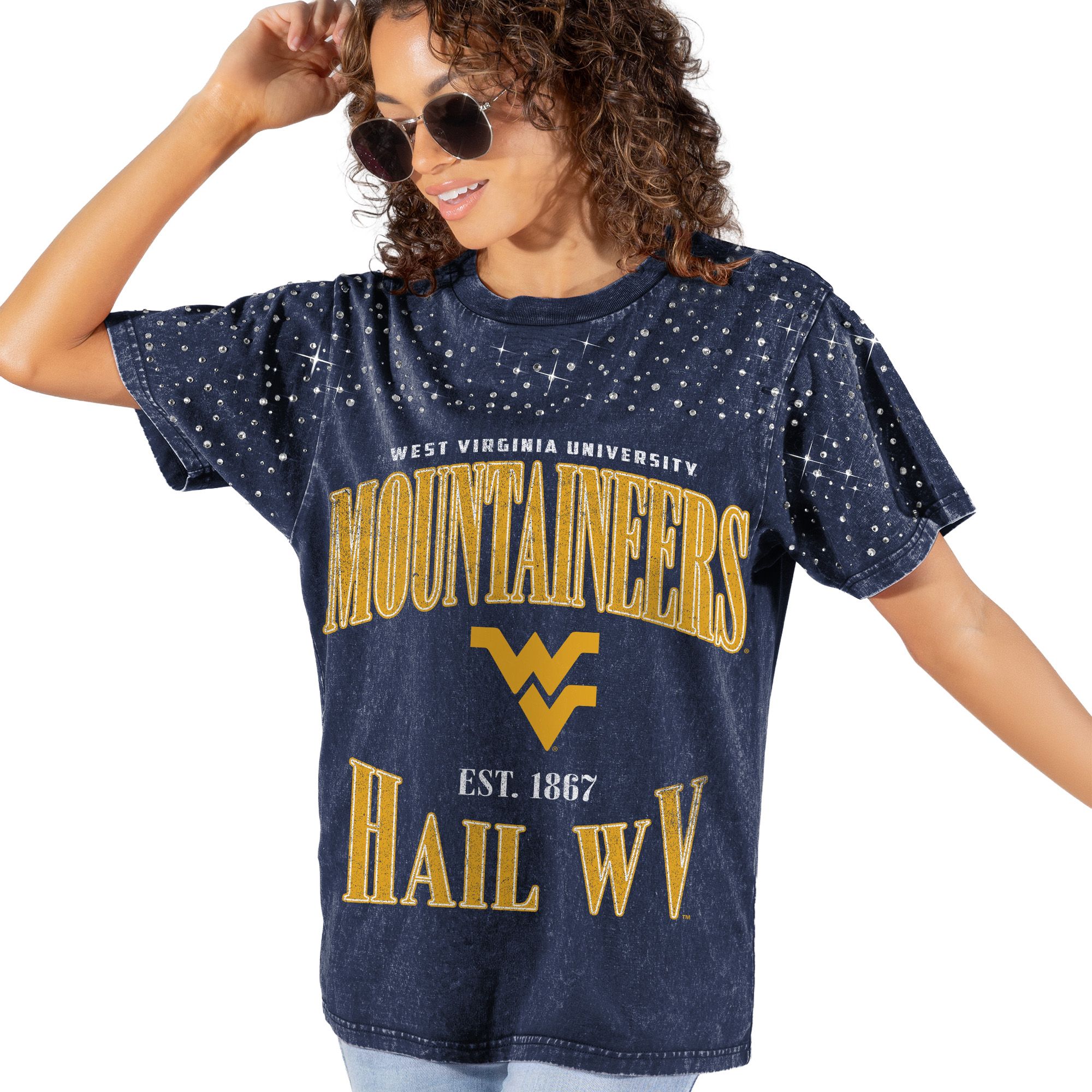 Gameday Couture Women's West Virginia Mountaineers Vintage Navy Rhinestone T-Shirt