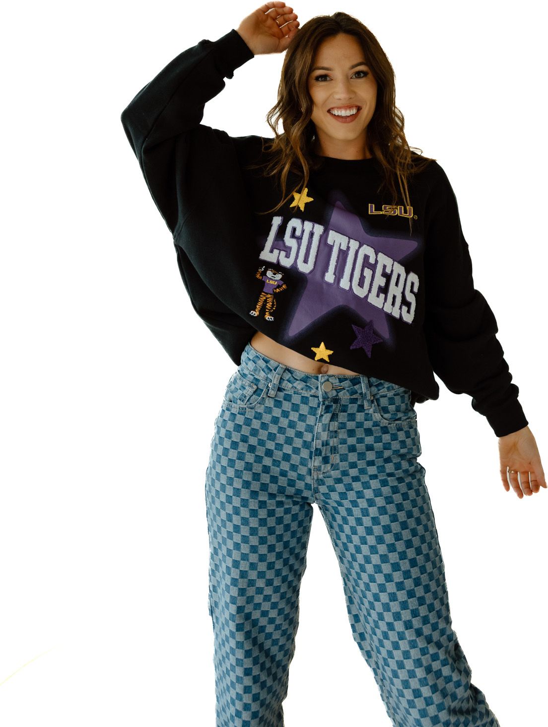 Gameday Social Women's LSU Tigers Washed Black Star Patch Sweatshirt