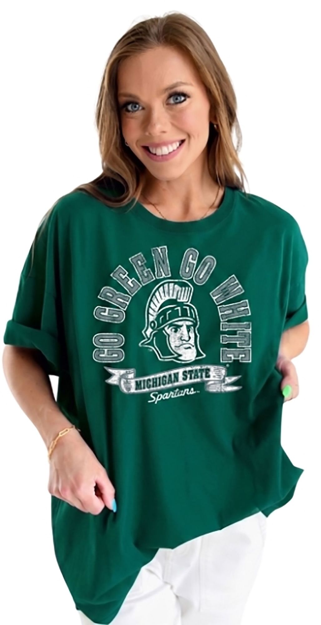 Game Day Social Women's Michigan State Spartans Emerald Roundabout T-Shirt