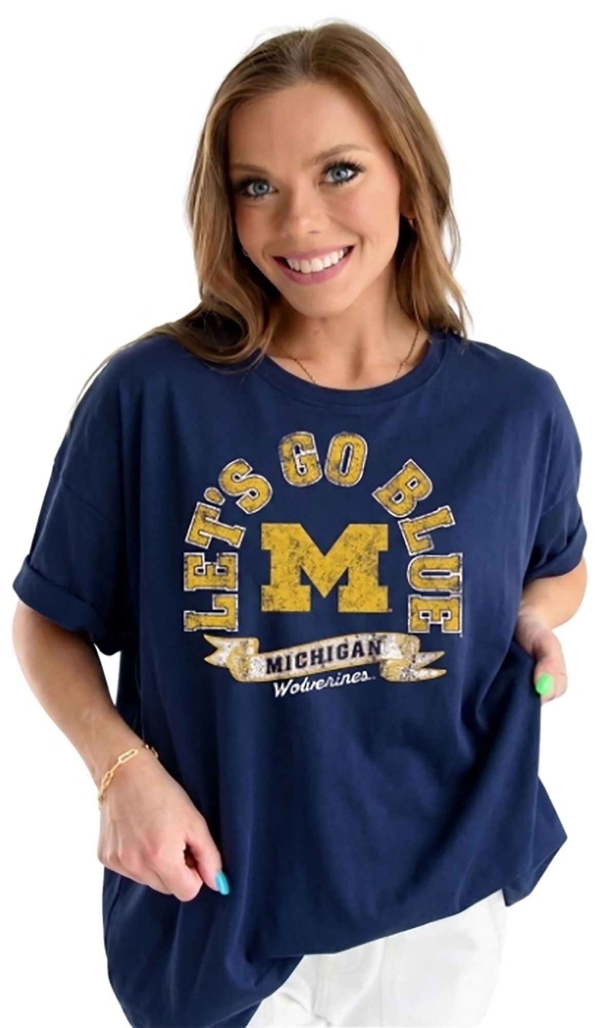 Game Day Social Women's Michigan Wolverines Washed Navy Roundabout T-Shirt