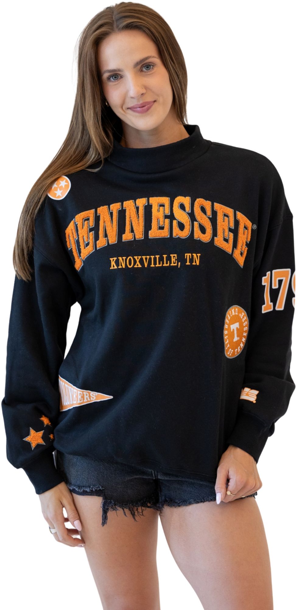 Gameday Social Women's Tennessee Volunteers Black All Over Print Crewneck Sweatshirt