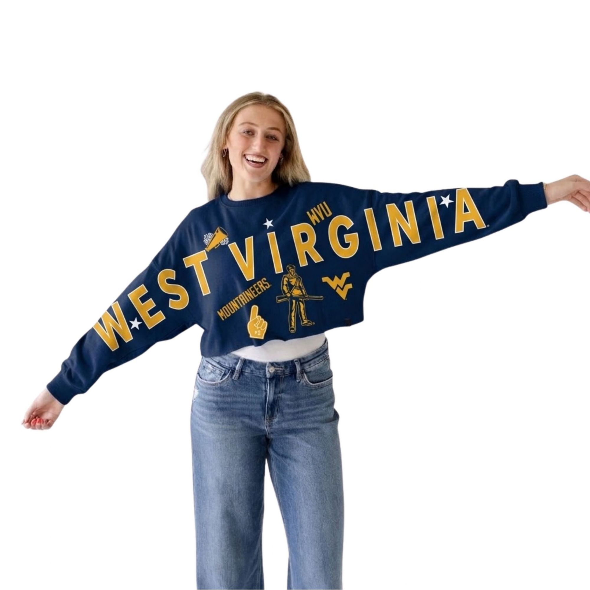 Gameday Social Women's West Virginia Mountaineers Patched Up Cropped Crewneck Sweatshirt