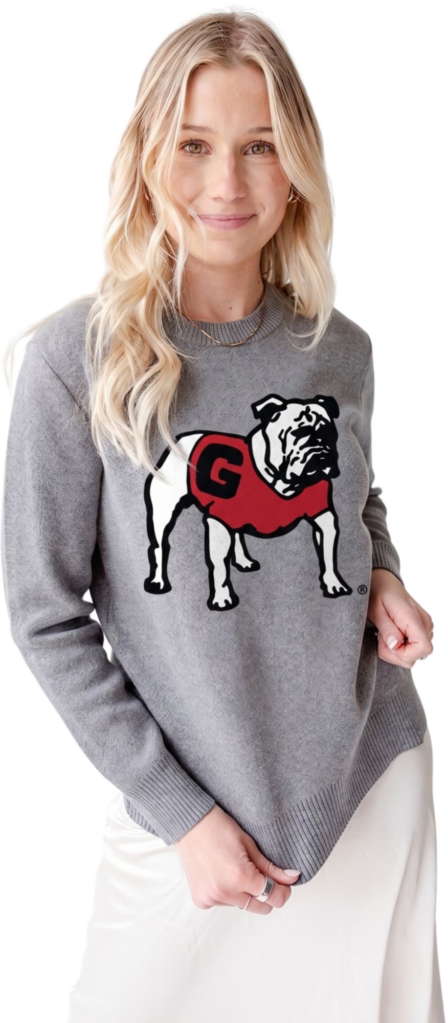 Gameday Social Women's Georgia Bulldogs Heather Grey Lucky Dog Crewneck Sweatshirt